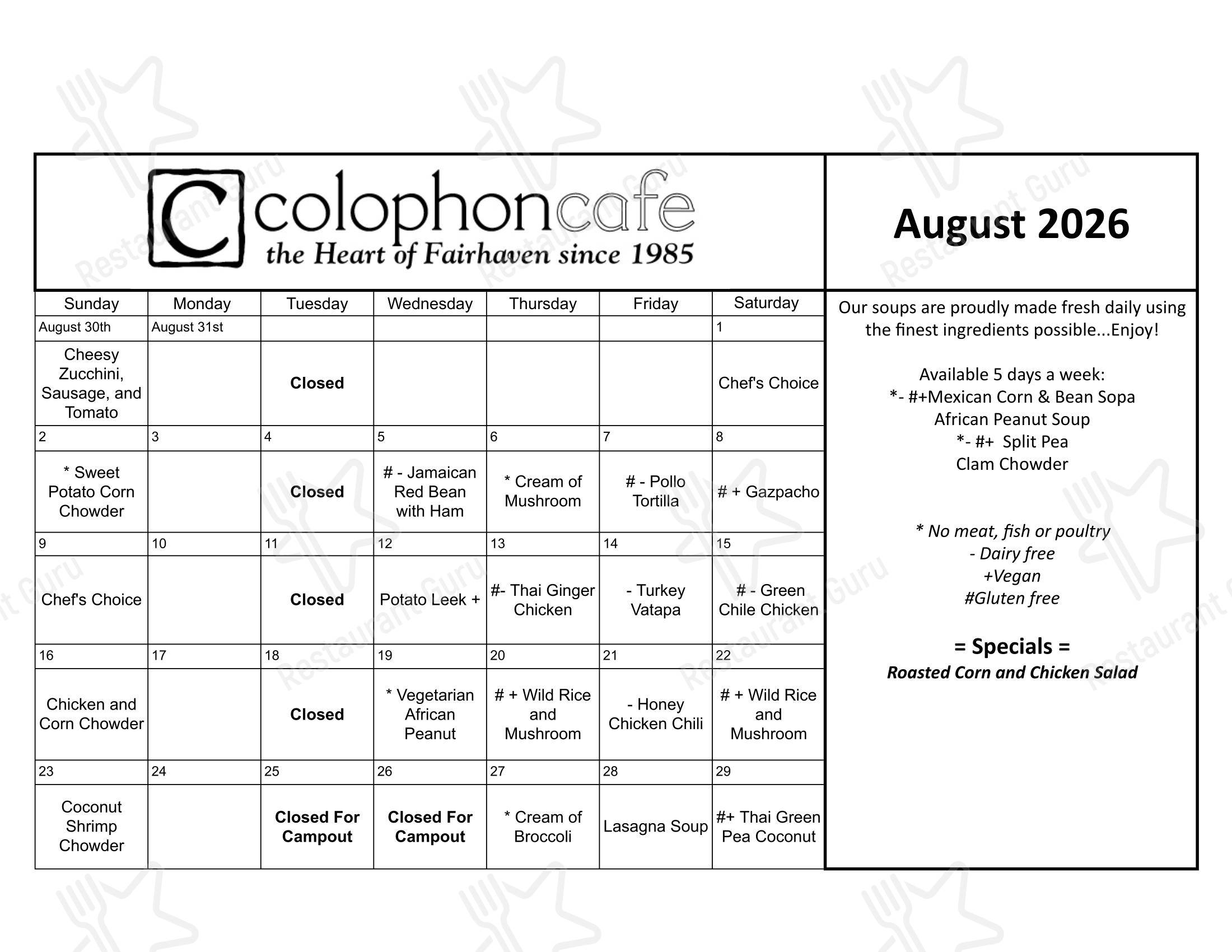 Colophon Cafe в Беллингхеме - At Home Catering Menu