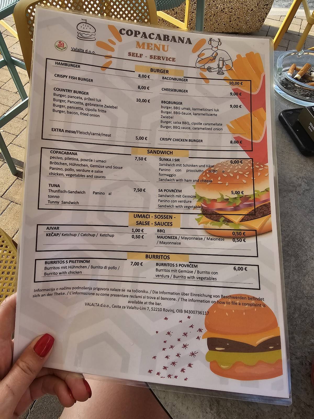 Copacabana Bar меню