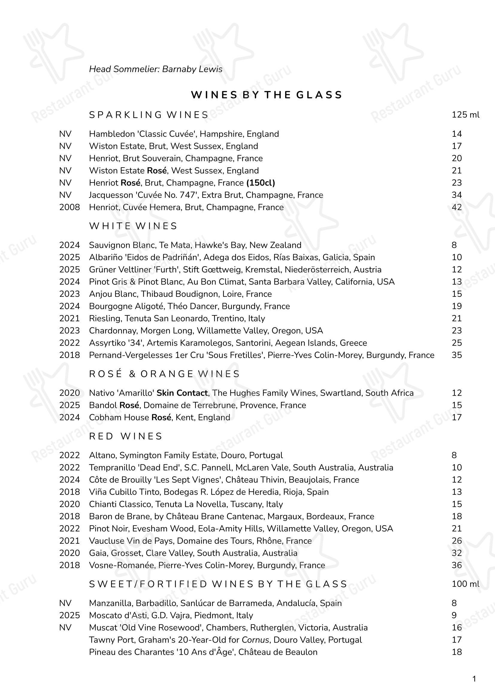 Меню ресторана Cornus - Menu bistro