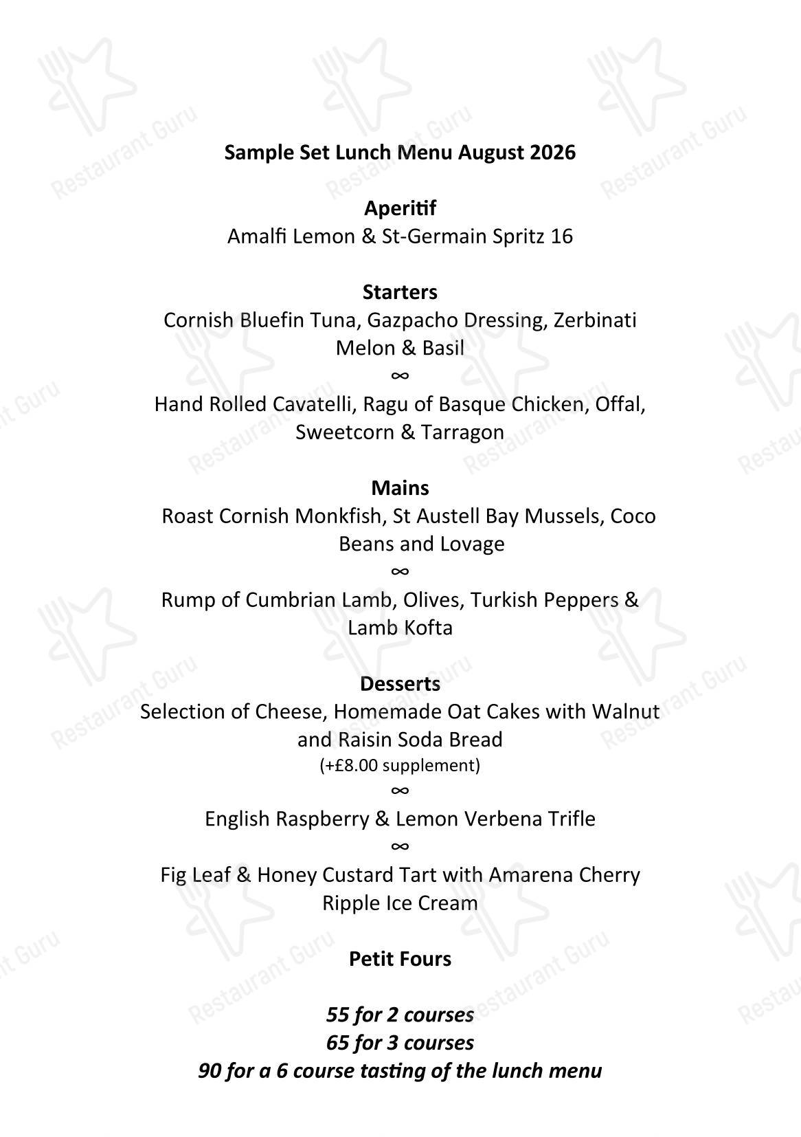 Buffet Menu ресторана Cornus