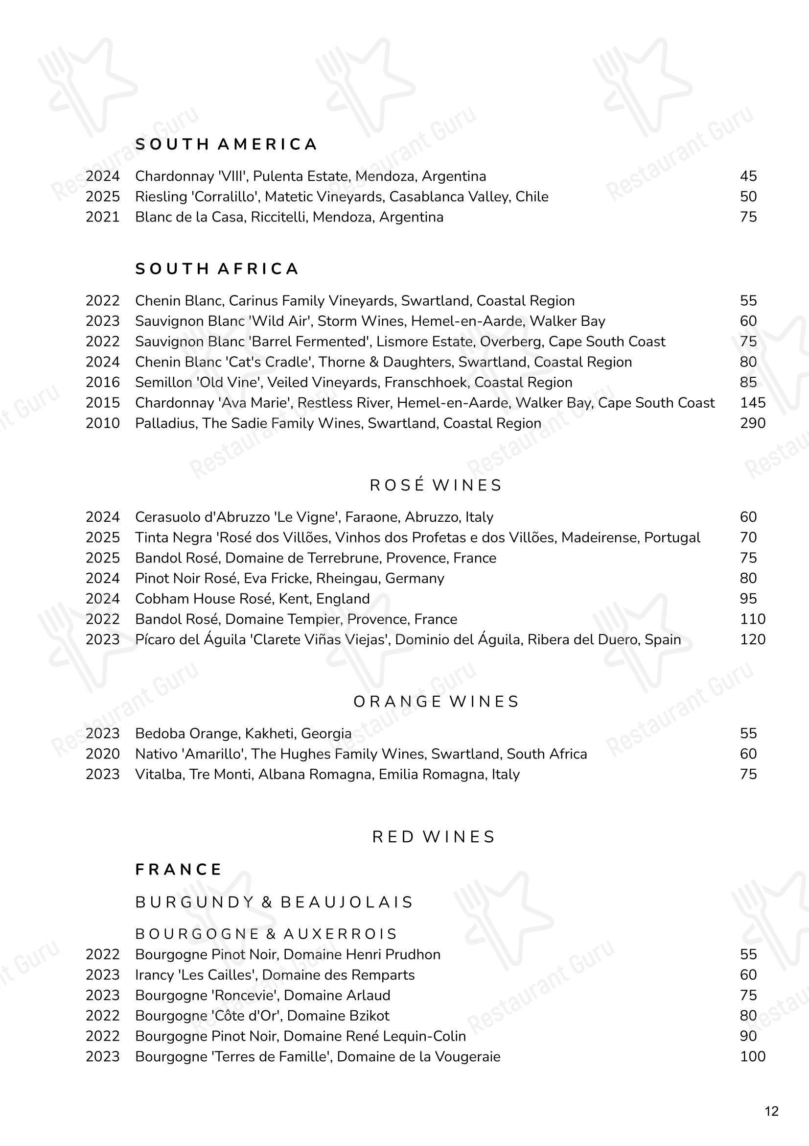 Restaurant Menu ресторана Cornus в Лондоне