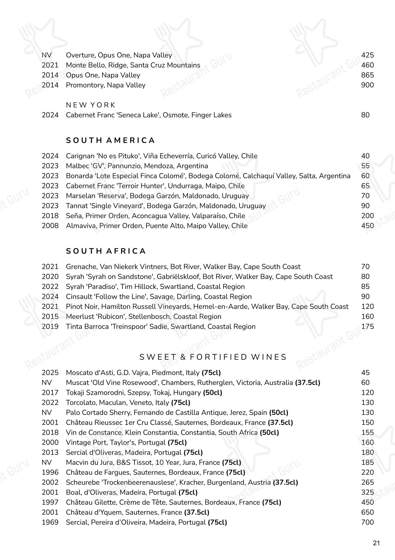 Restaurant Menu ресторана Cornus в Лондоне