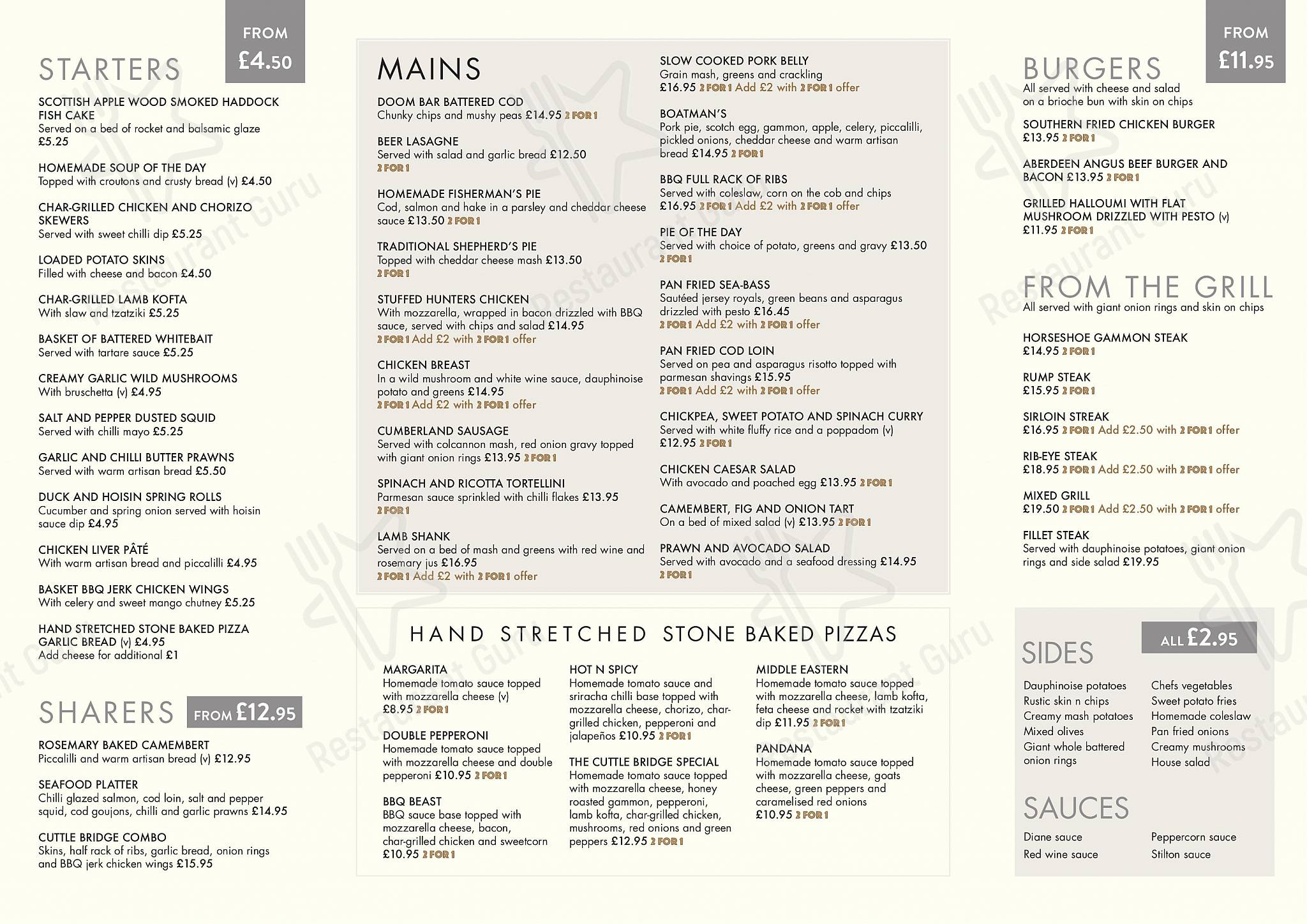 Cuttle Bridge Inn в Саттоне Колдфилд - Lunch Menu