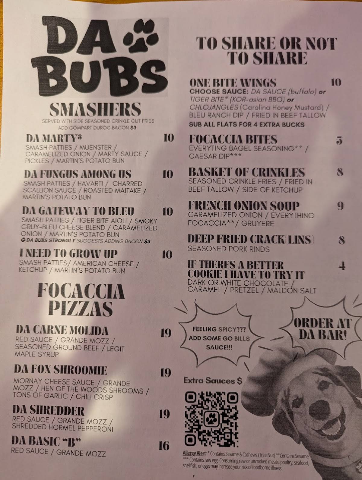 Da Bubs меню