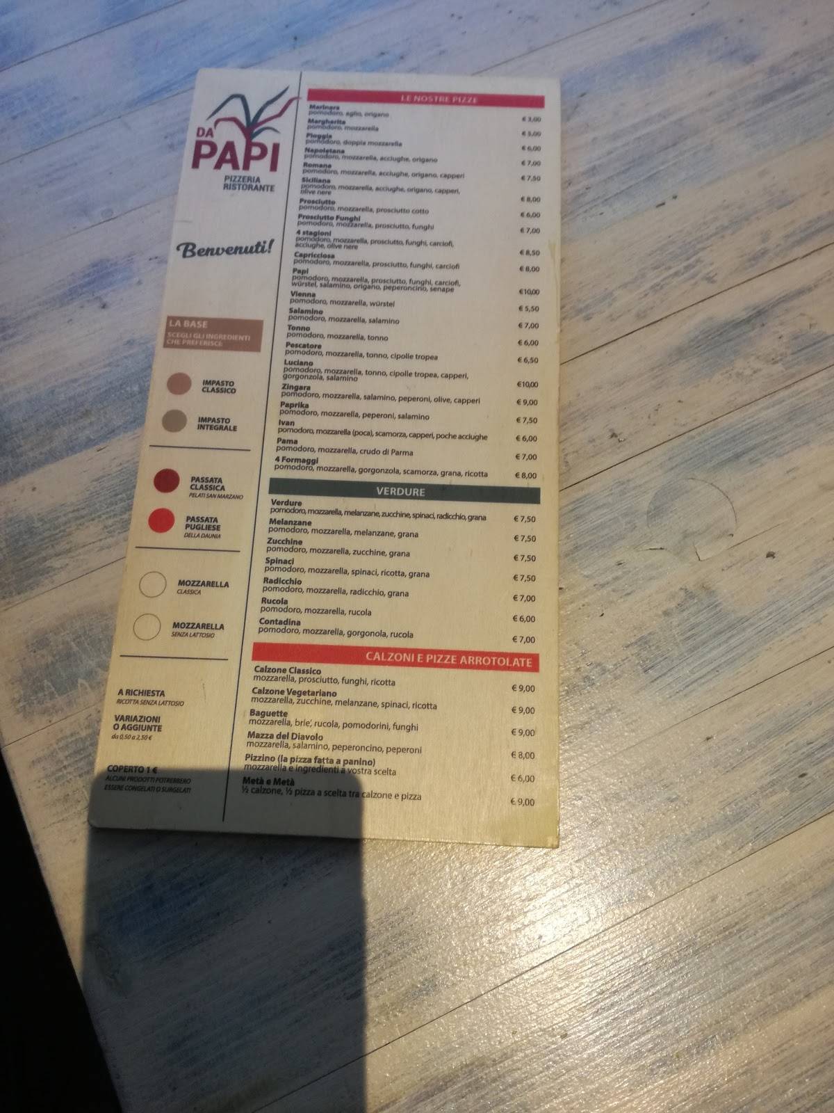 Da Papi меню