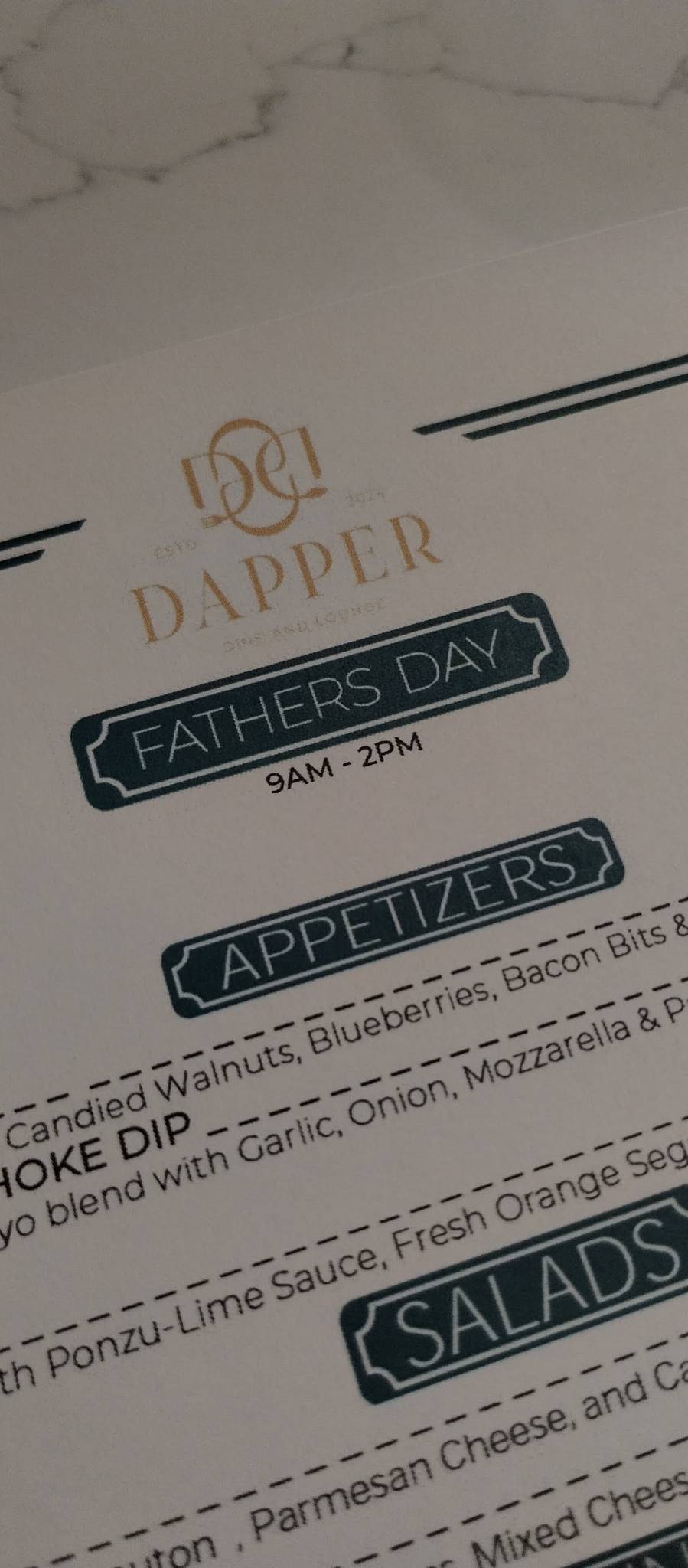 Dapper Dine & Lounge меню