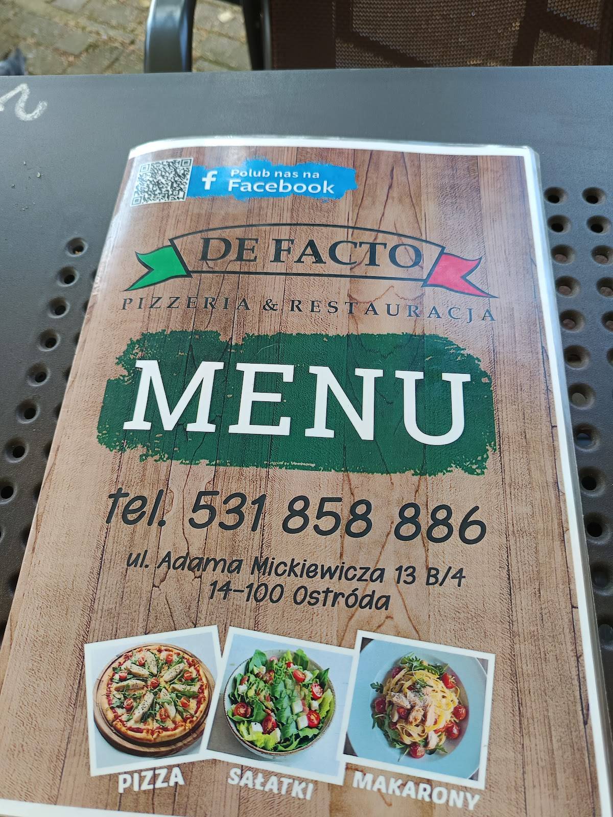De Facto меню
