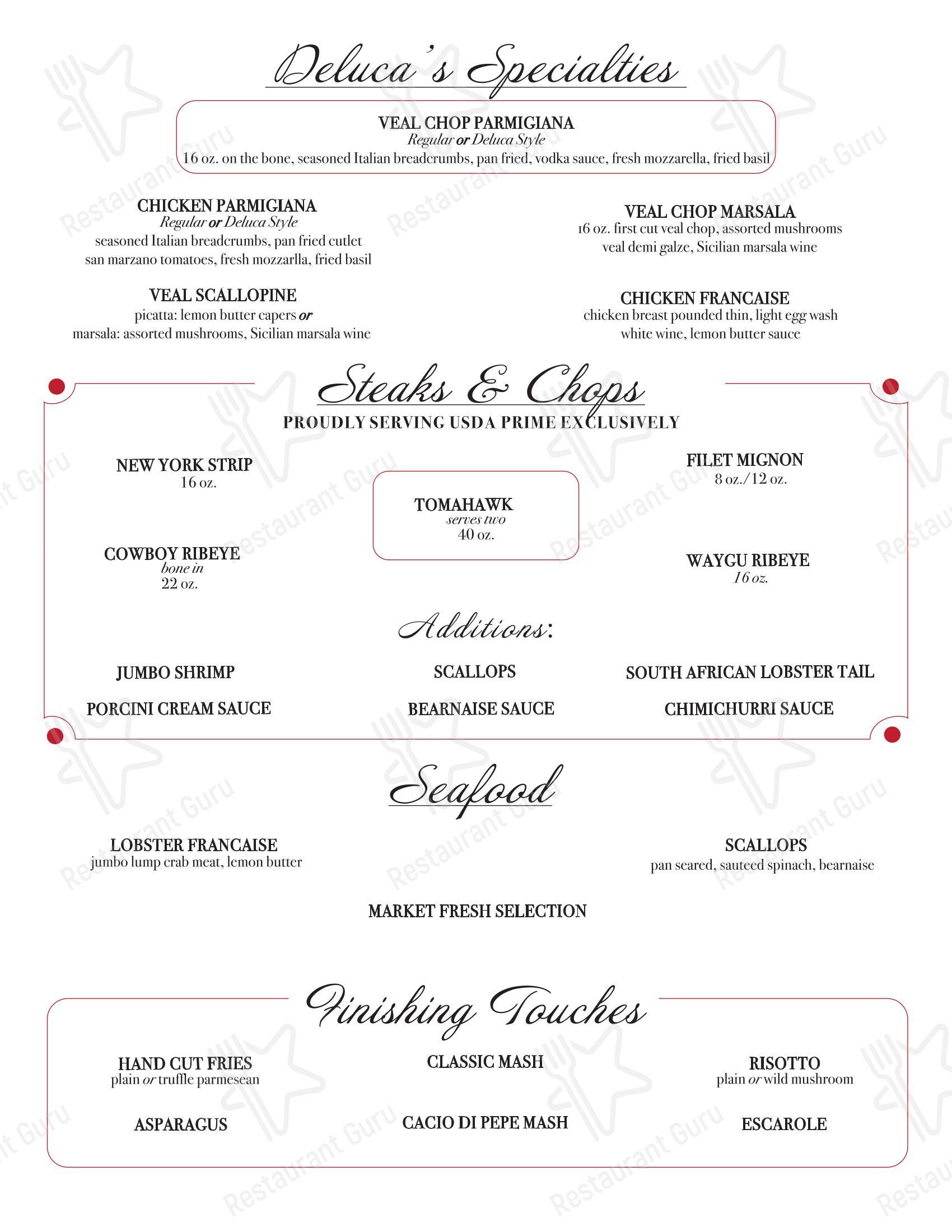 Меню напитков стейк хауса DeLuca's Chophouse в Боках-Ратоне