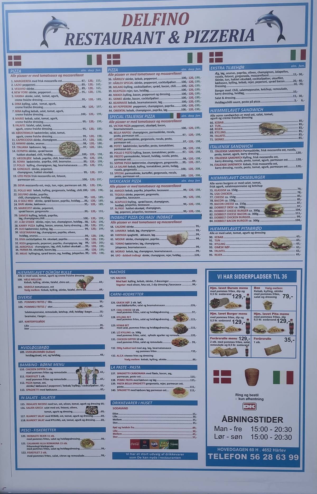 Delfino Restaurant & Pizzaria меню