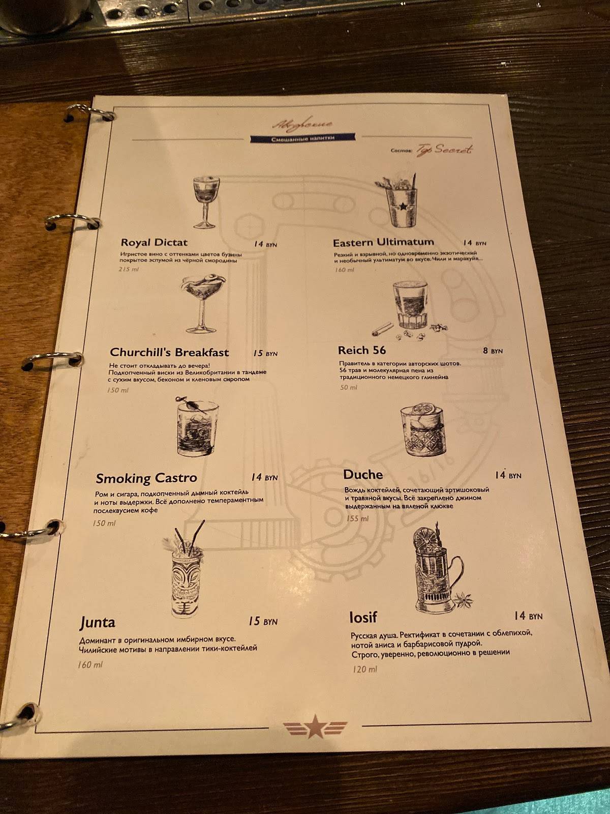 Dictator bar меню