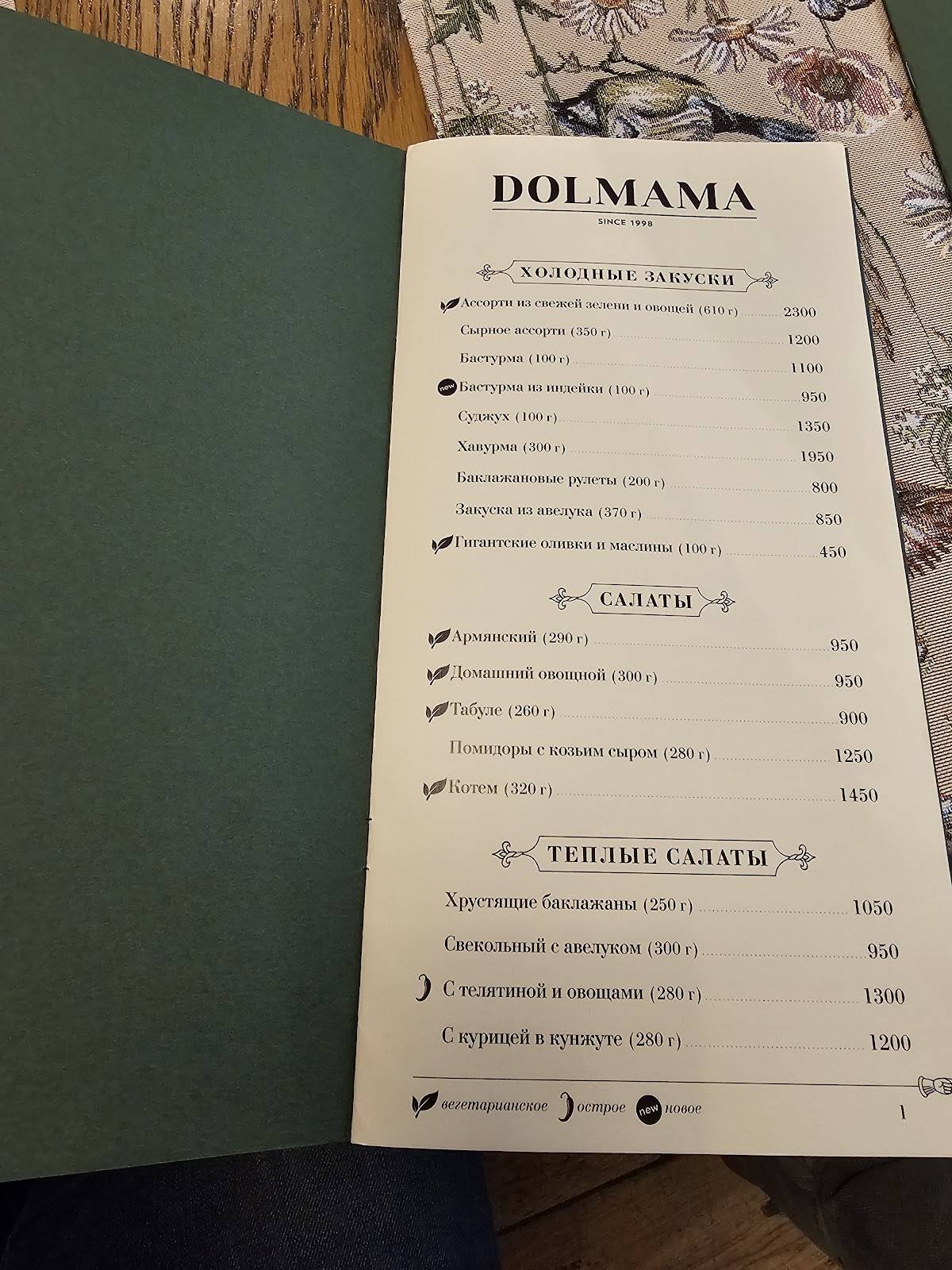 Долмама меню