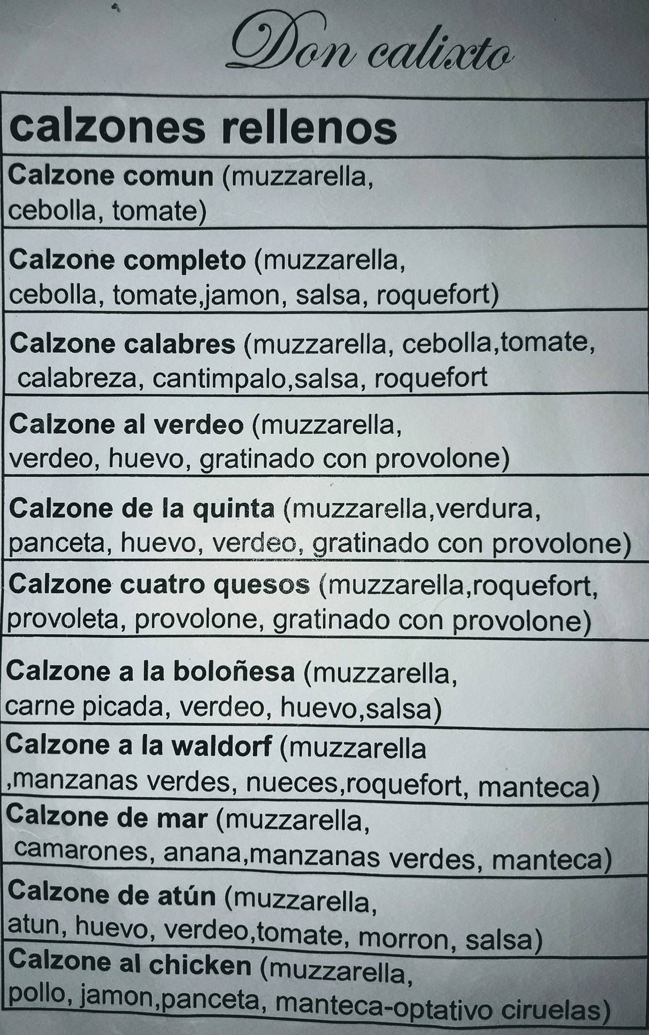 Don Calixto меню