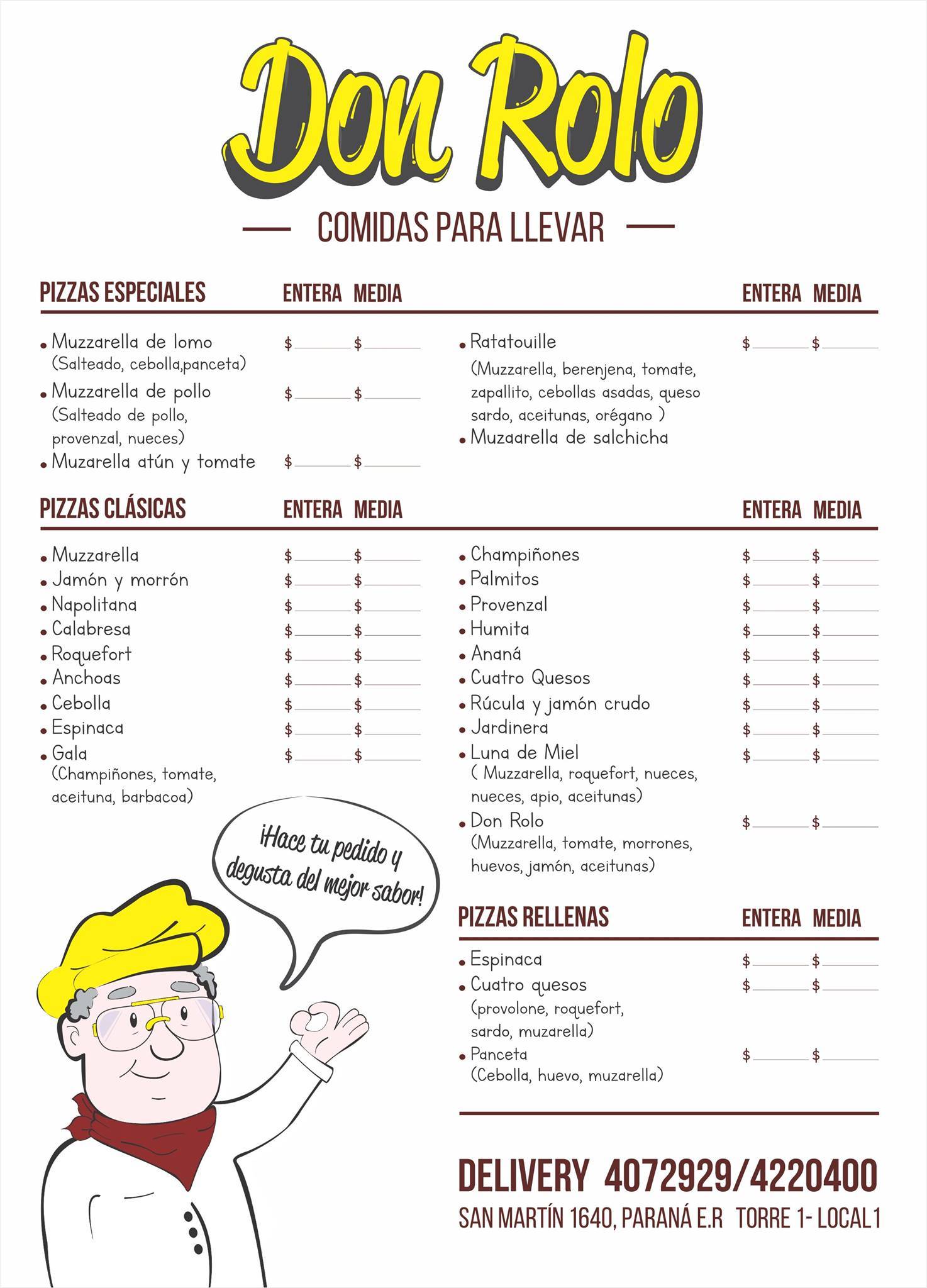 Don Rolo rotiseria Paraná меню