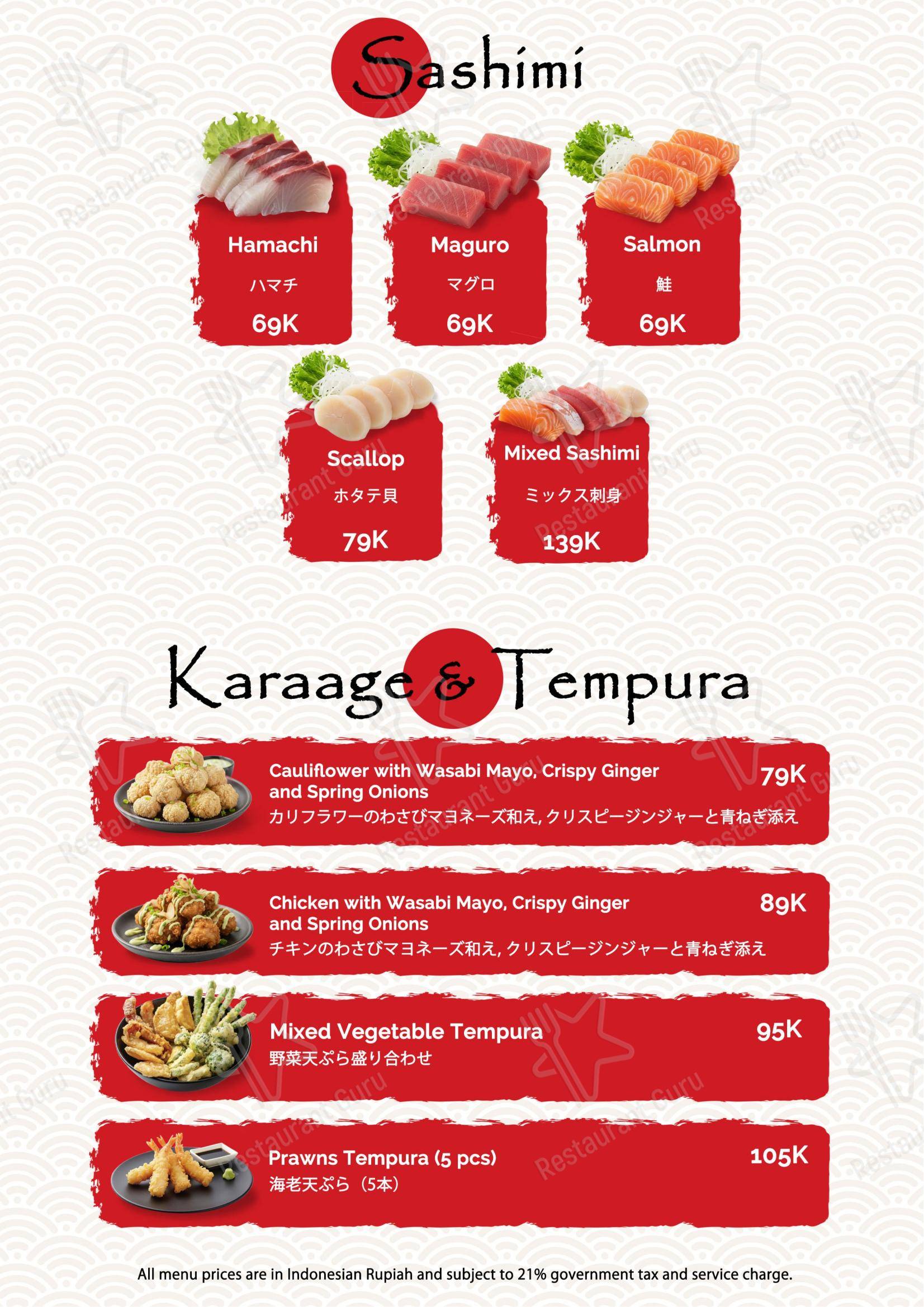 Меню ресторана ENZO Sushi Train в Ubud