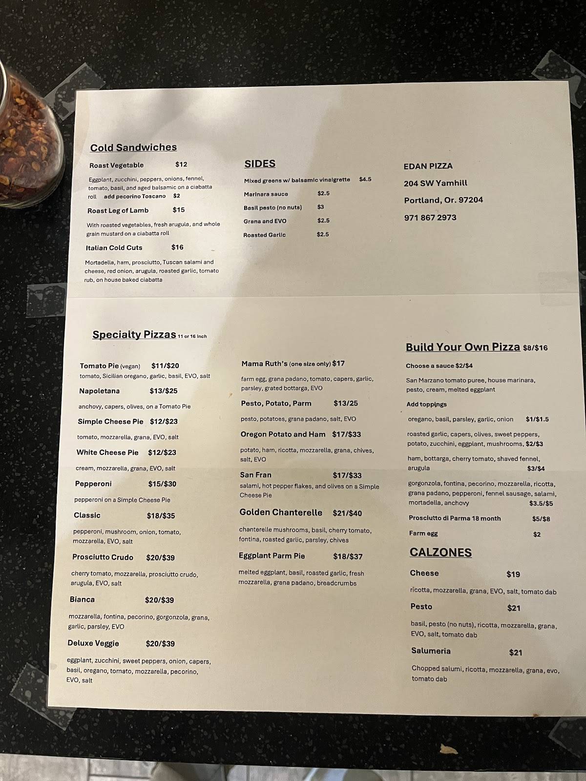 Edan Pizza меню