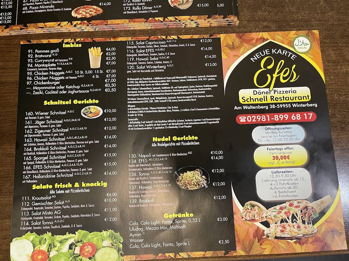 Efes Döner Pizzaria меню