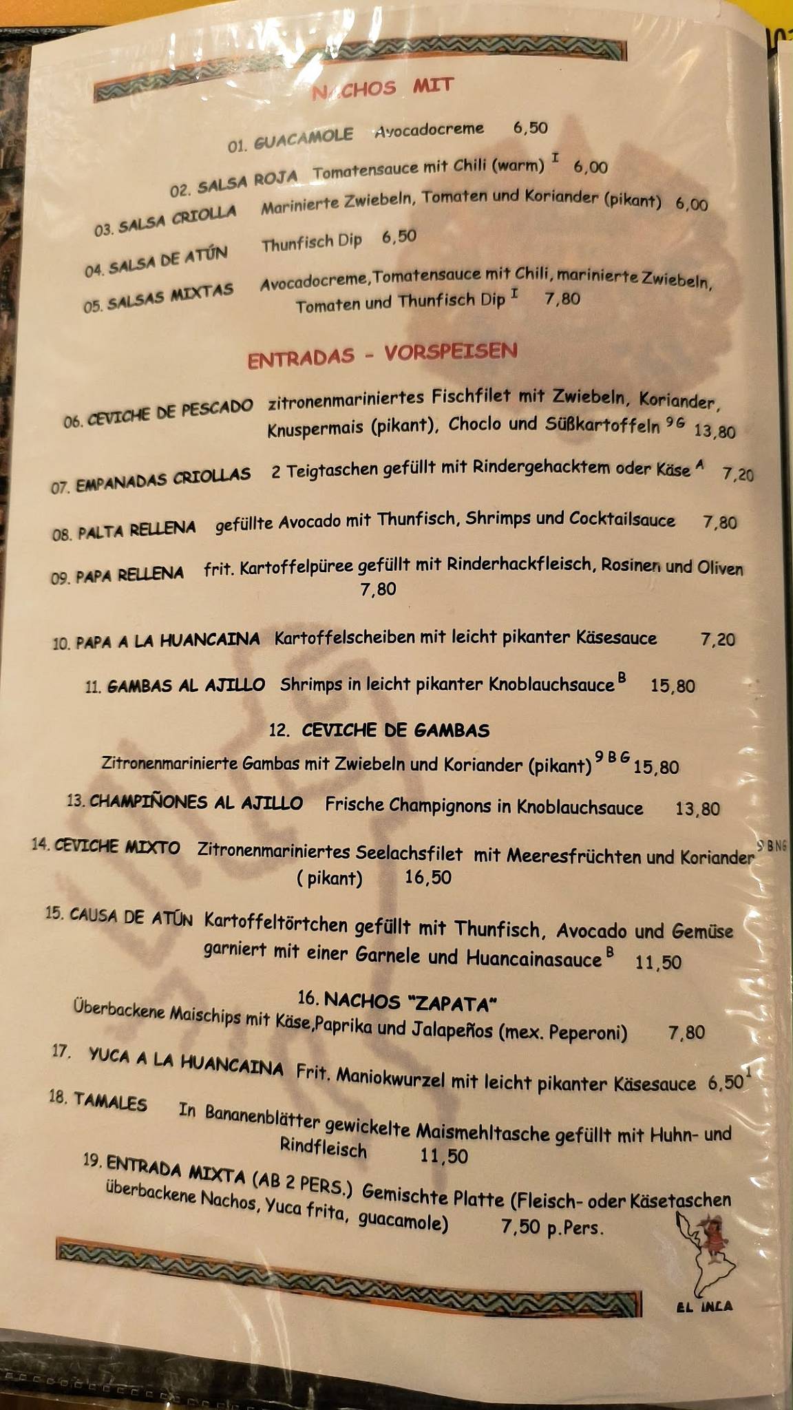 El Inca Restaurant меню