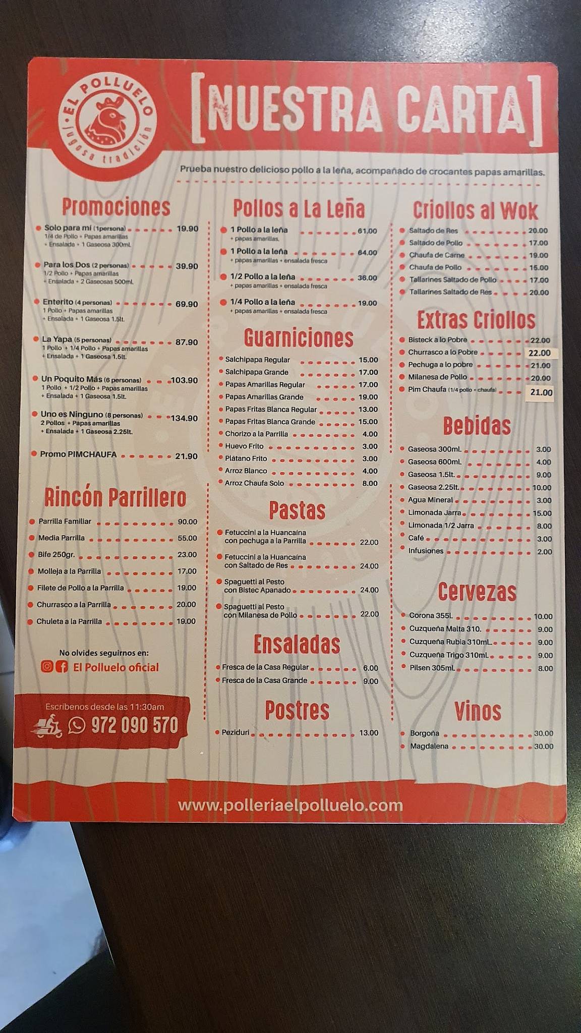 El Polluelo Leña меню