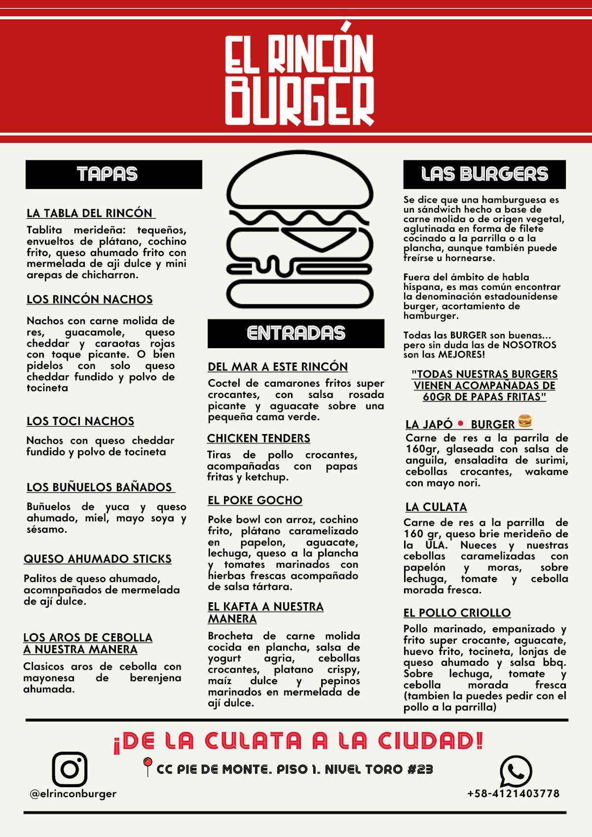 El Rincón Burger меню