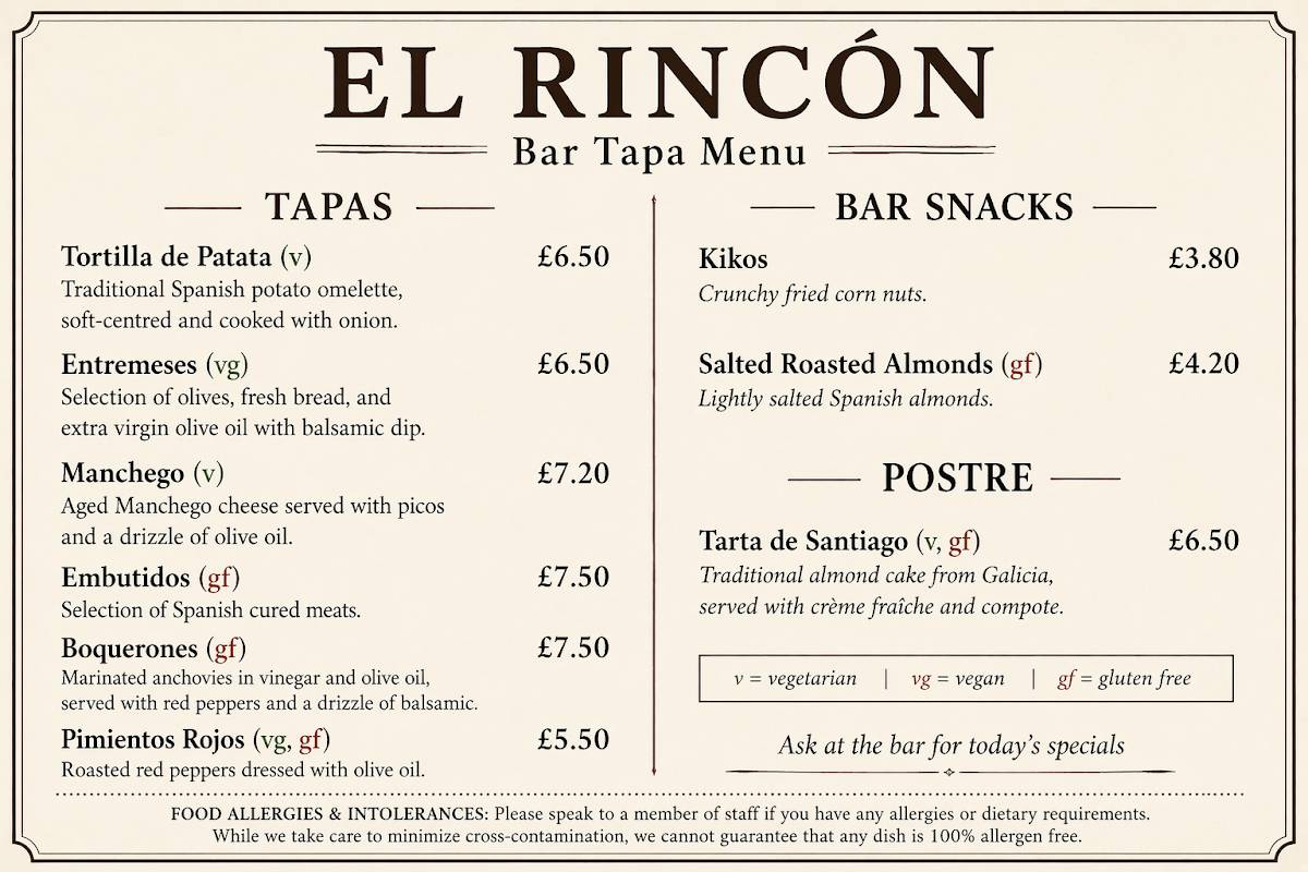 El Rincón меню