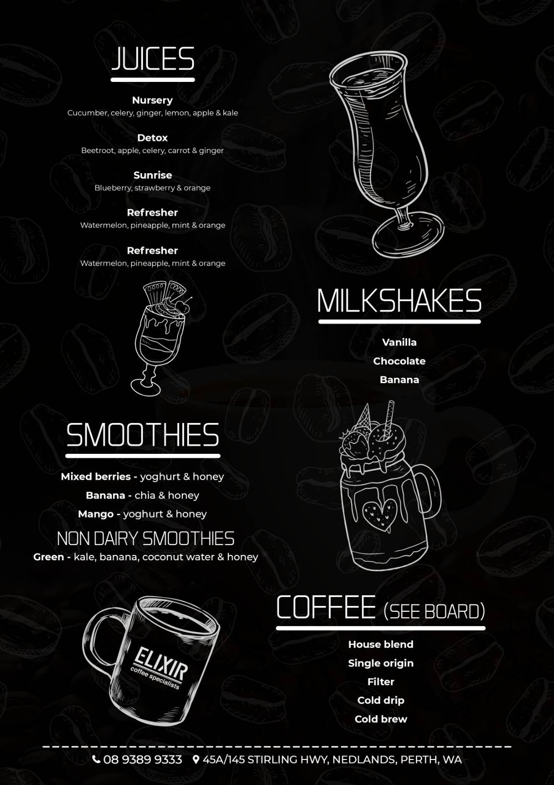 Elixir Coffee Specialists меню