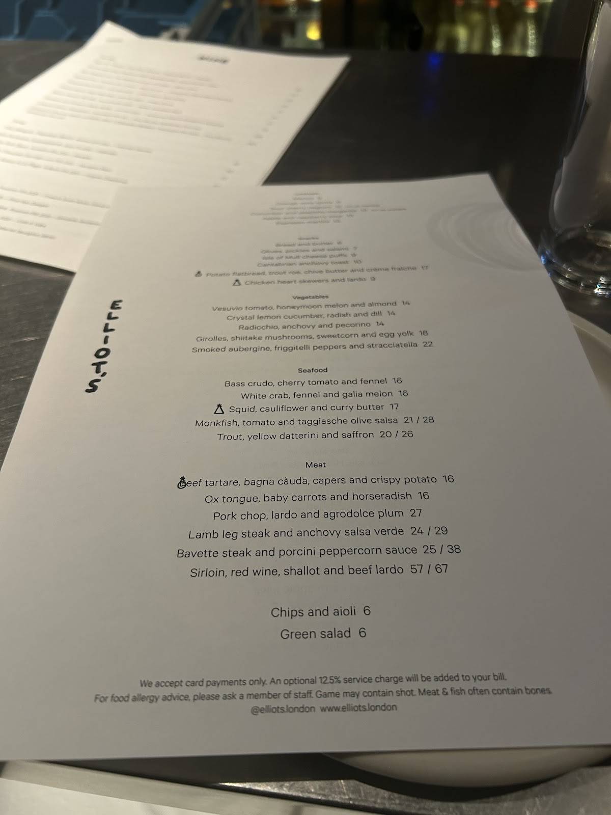 Elliot's - Borough Market меню