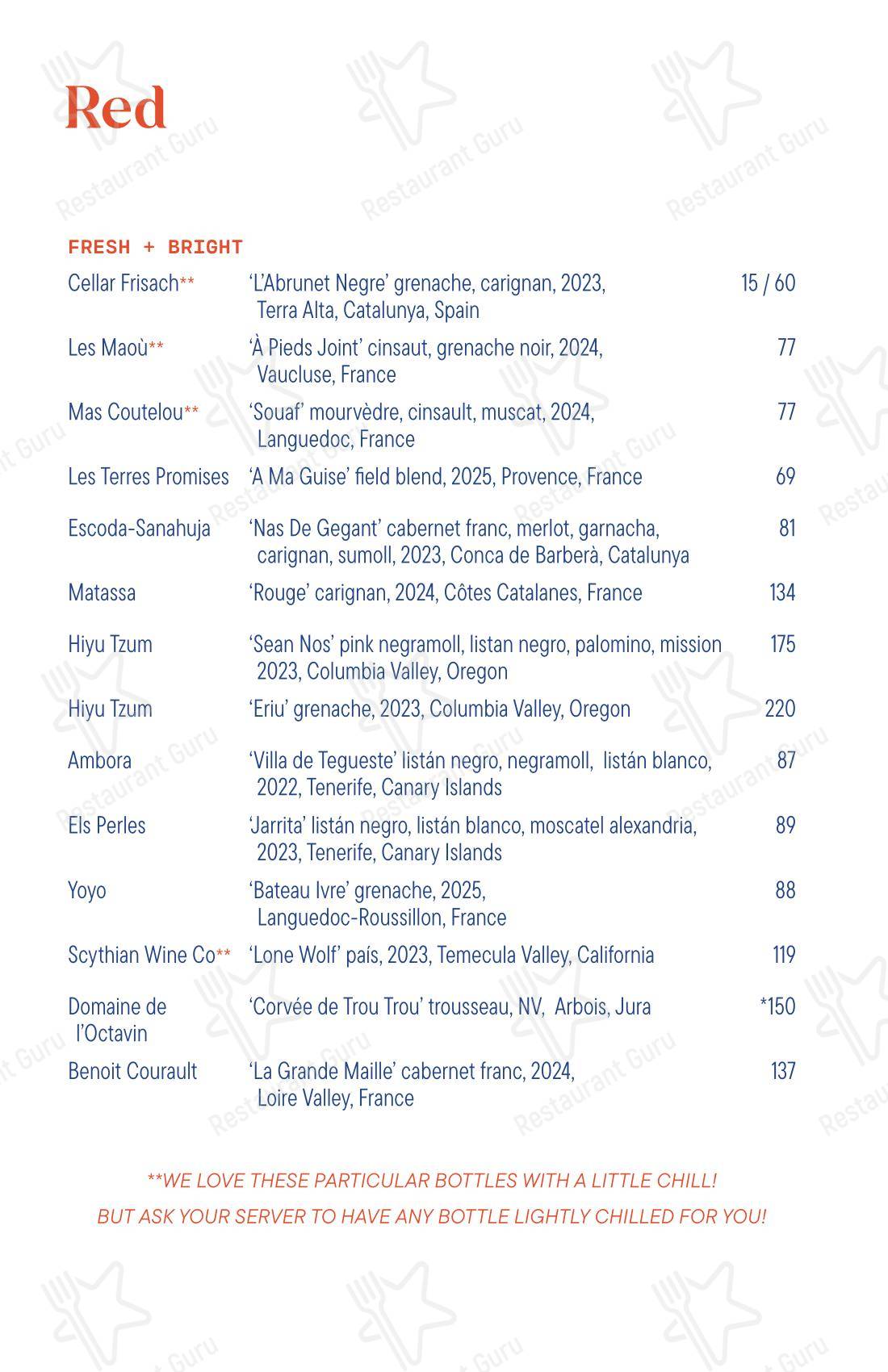Меню паба и бара Este - Wine Menu