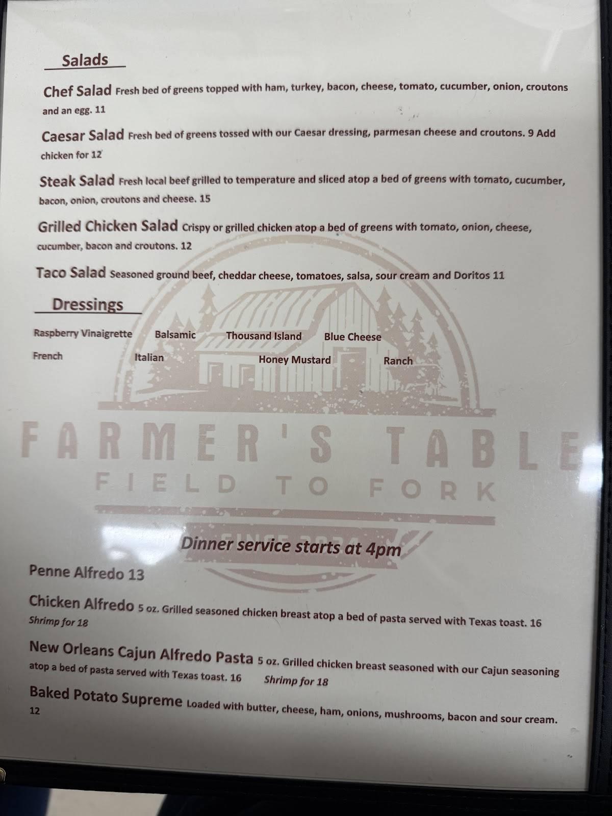 Farmer's Table меню