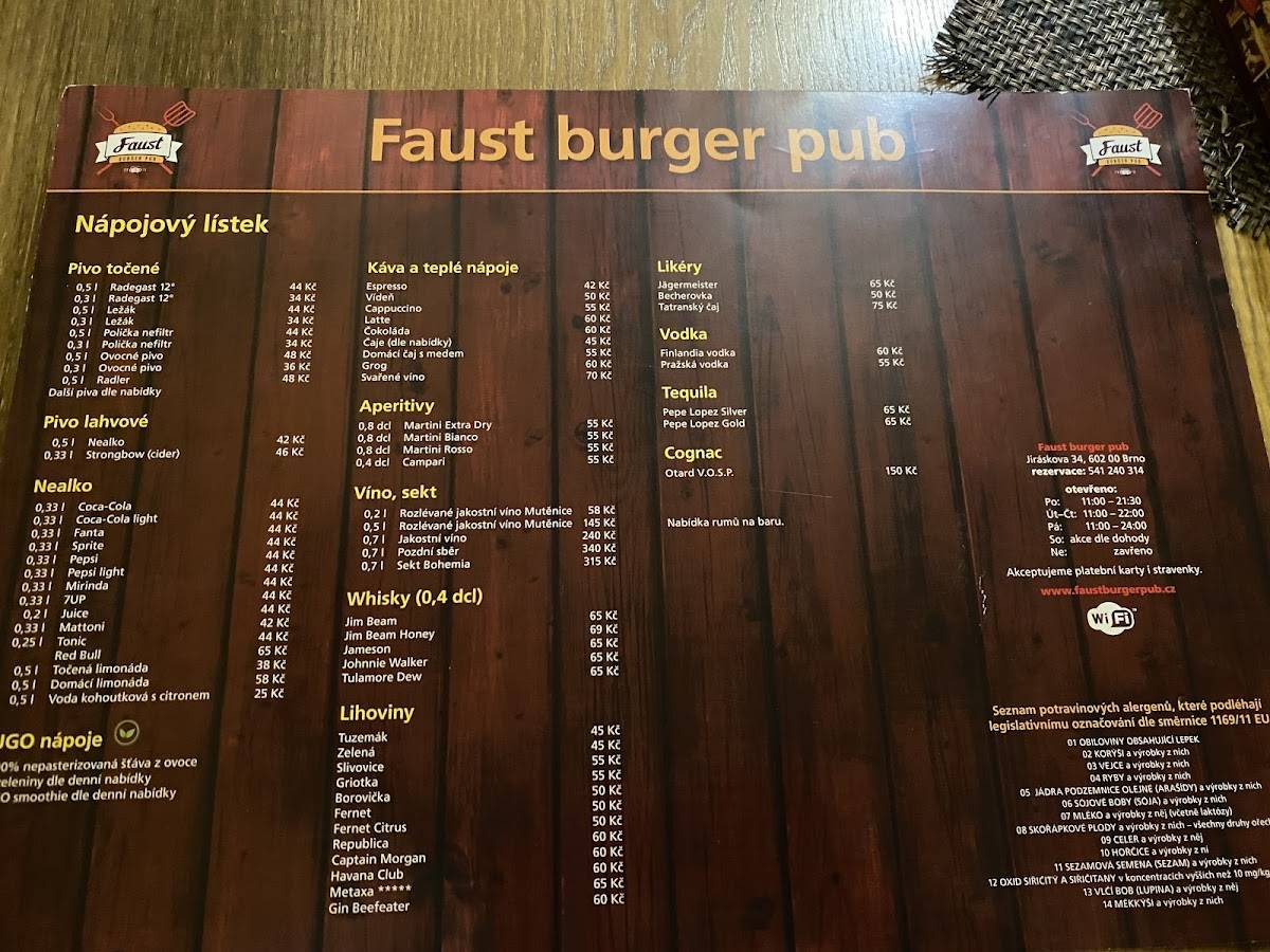 Faust Burger Pub меню
