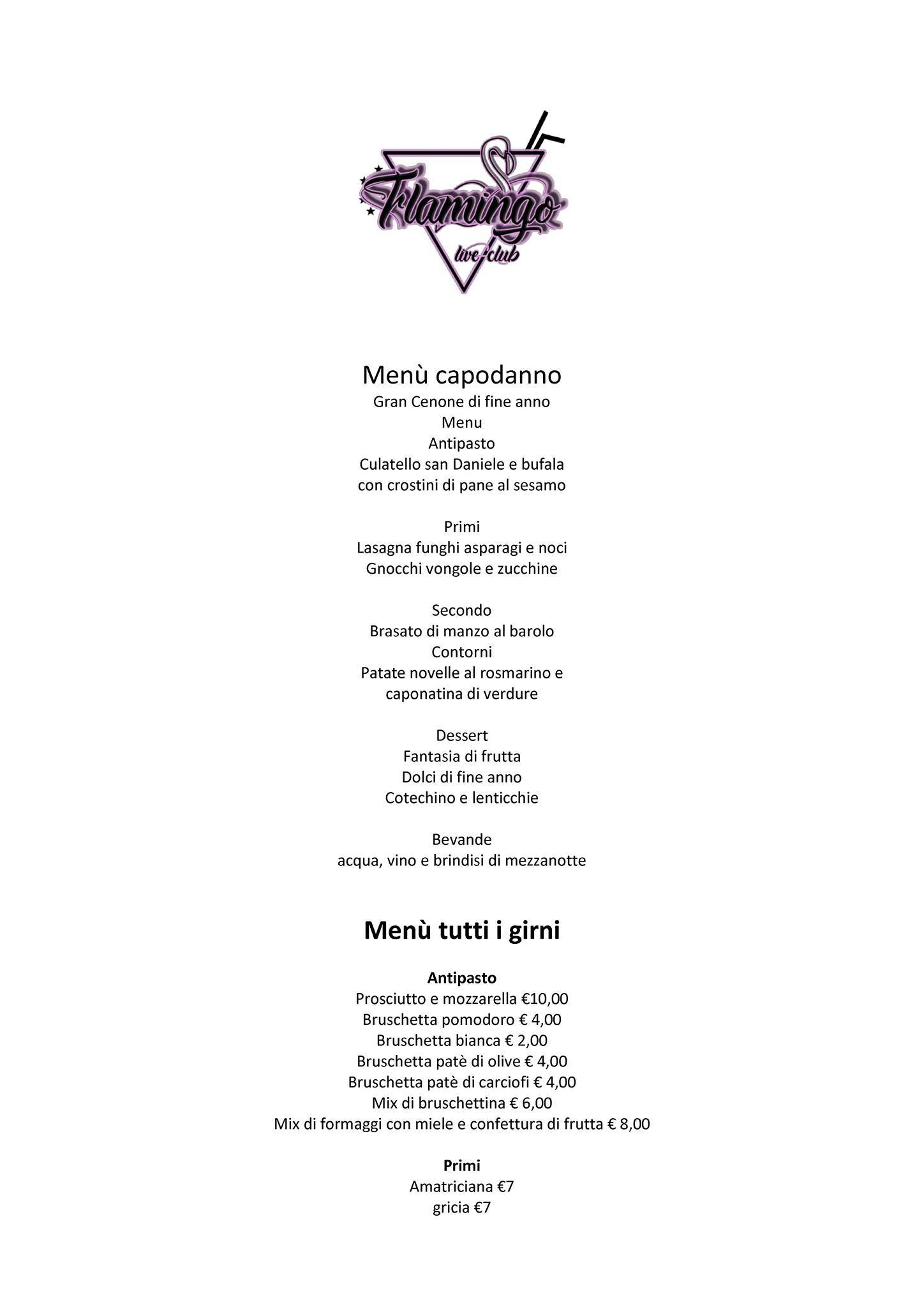 Flamingo Club Roma меню