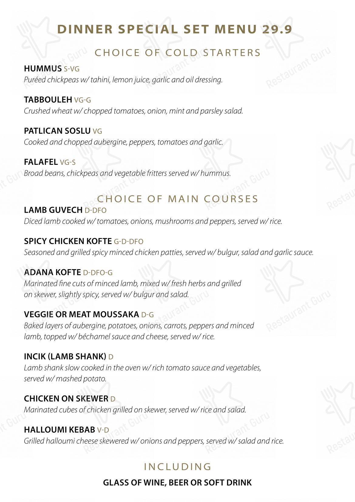 Fora Restaurant в Лондоне - Основное меню