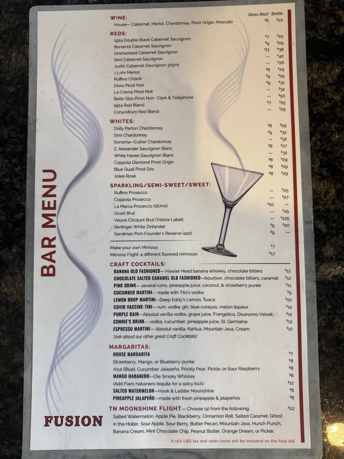 Fusion at Ridgefields меню