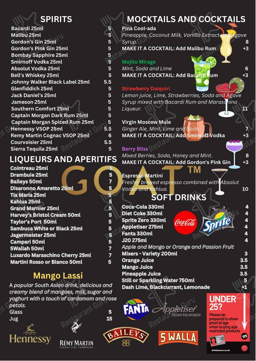 Основное меню ресторана GOAT Brasserie & Lounge