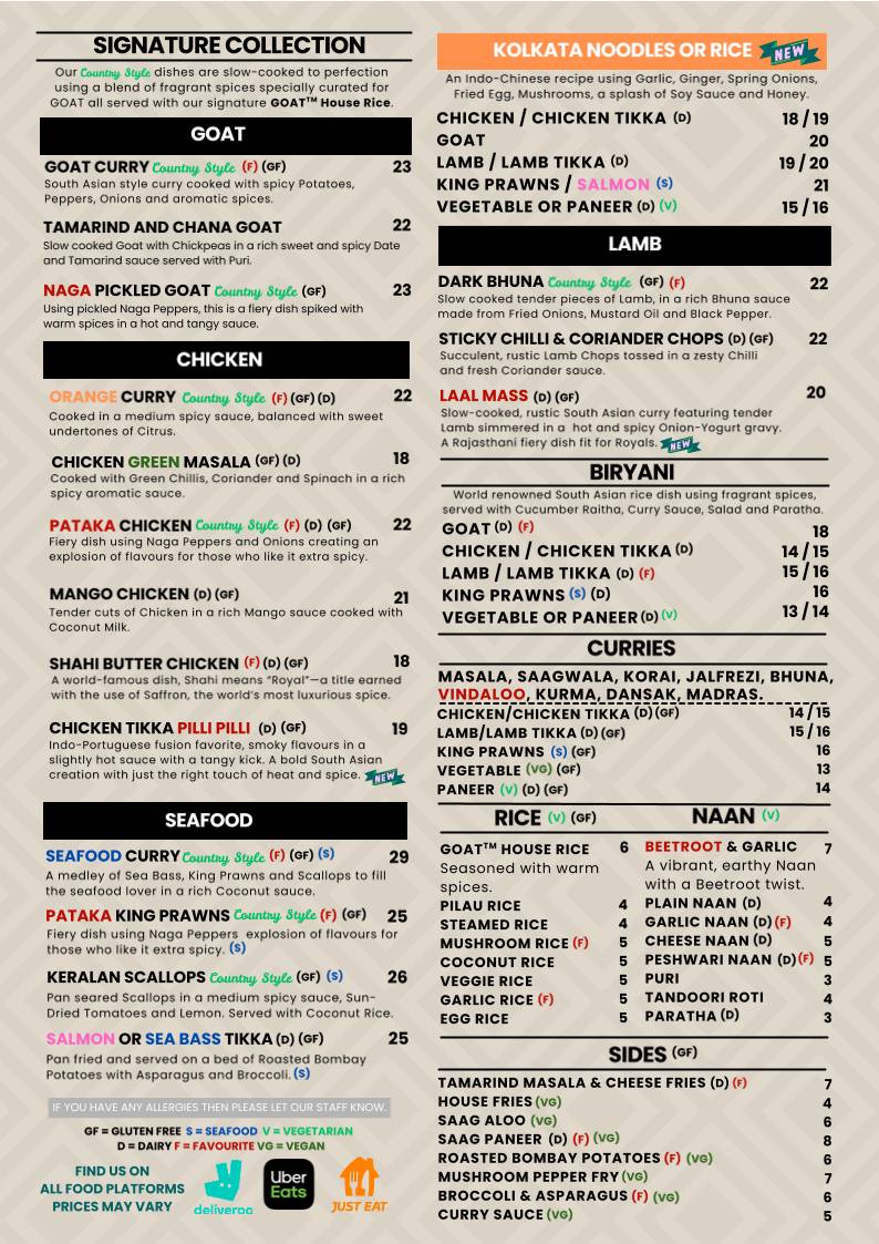 GOAT Brasserie & Lounge меню