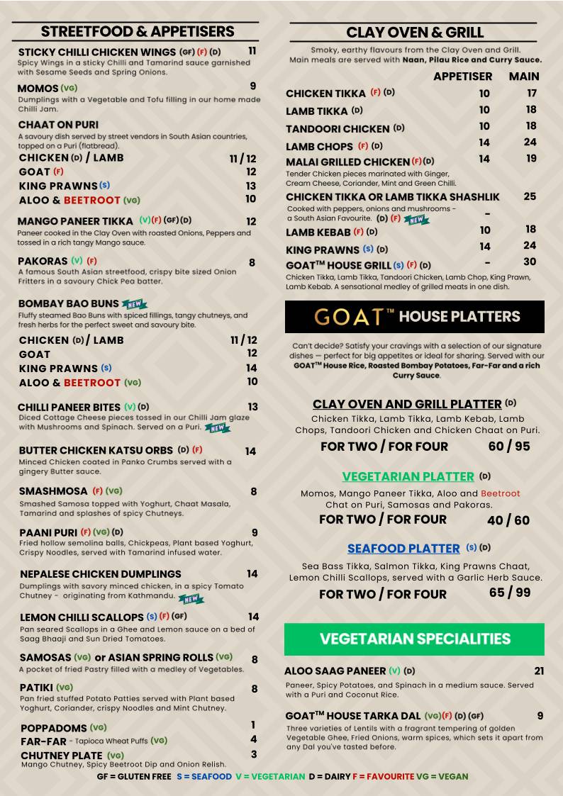 GOAT Brasserie & Lounge меню