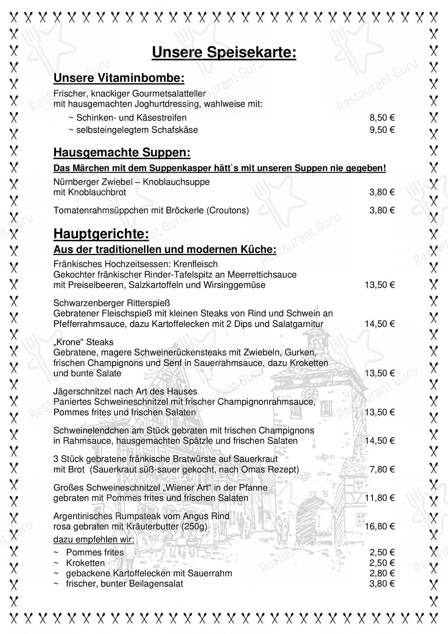 Меню ресторана Gasthof Krone - Lax - Меню