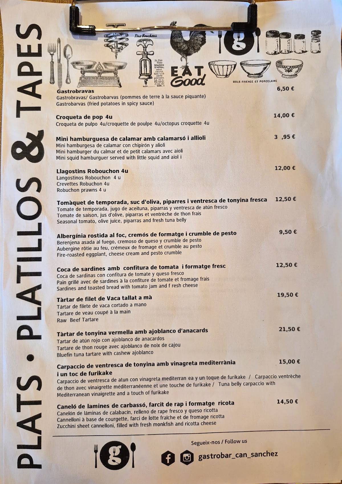 Gastrobar Can Sanchez меню
