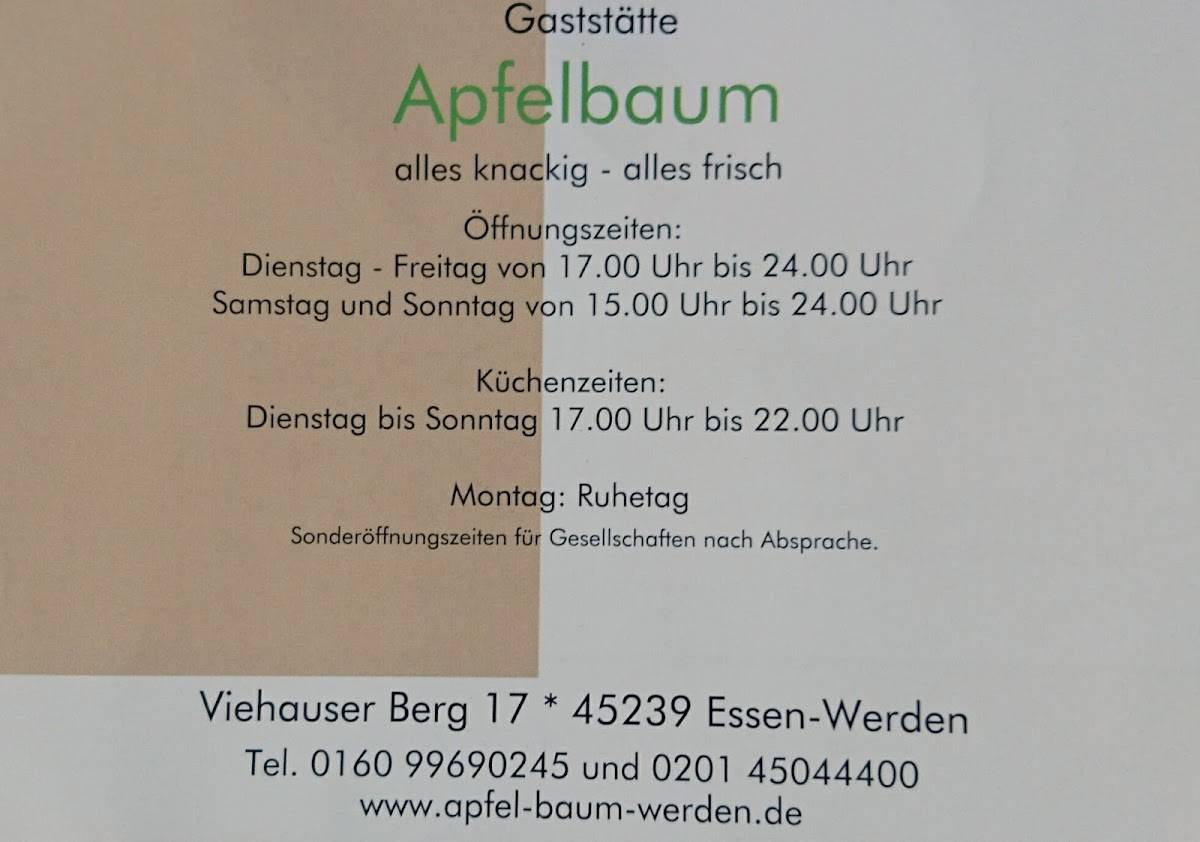 Gaststätte Apfelbaum меню