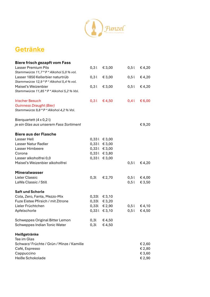 Gaststätte Funzel меню