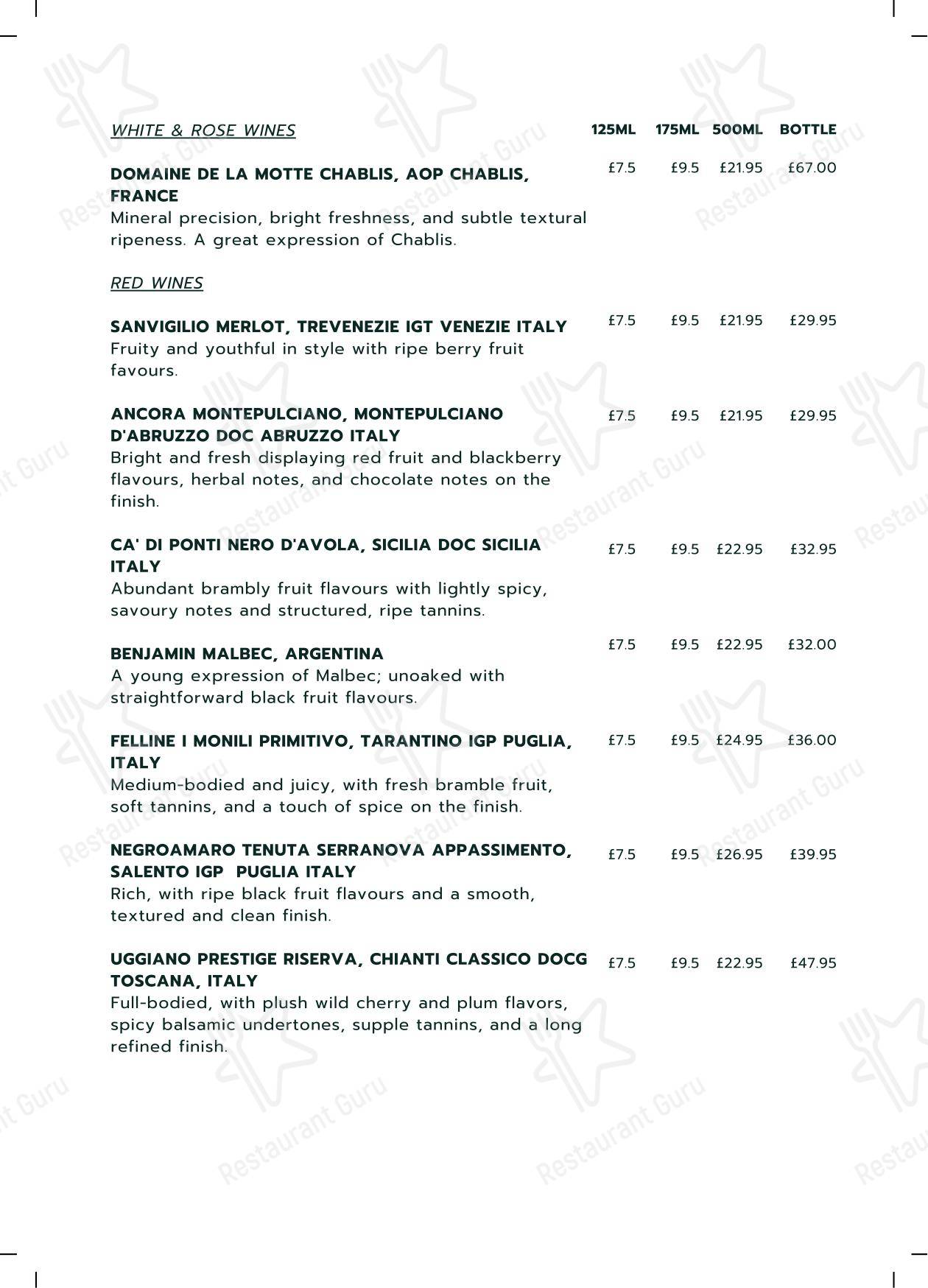 Gio Ristorante в Манчестере - Основное меню