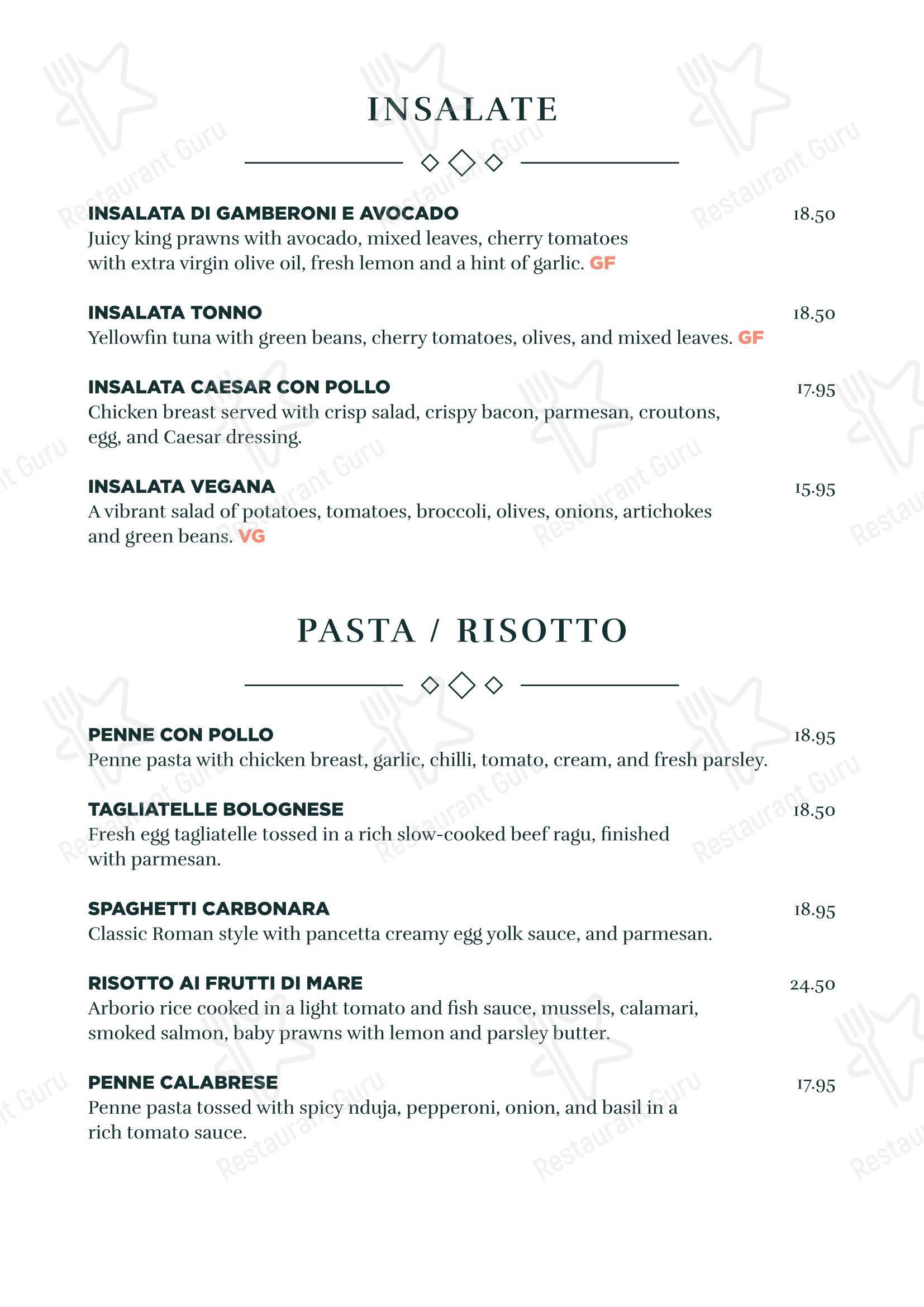 Меню напитков ресторана Gio Ristorante в Манчестере
