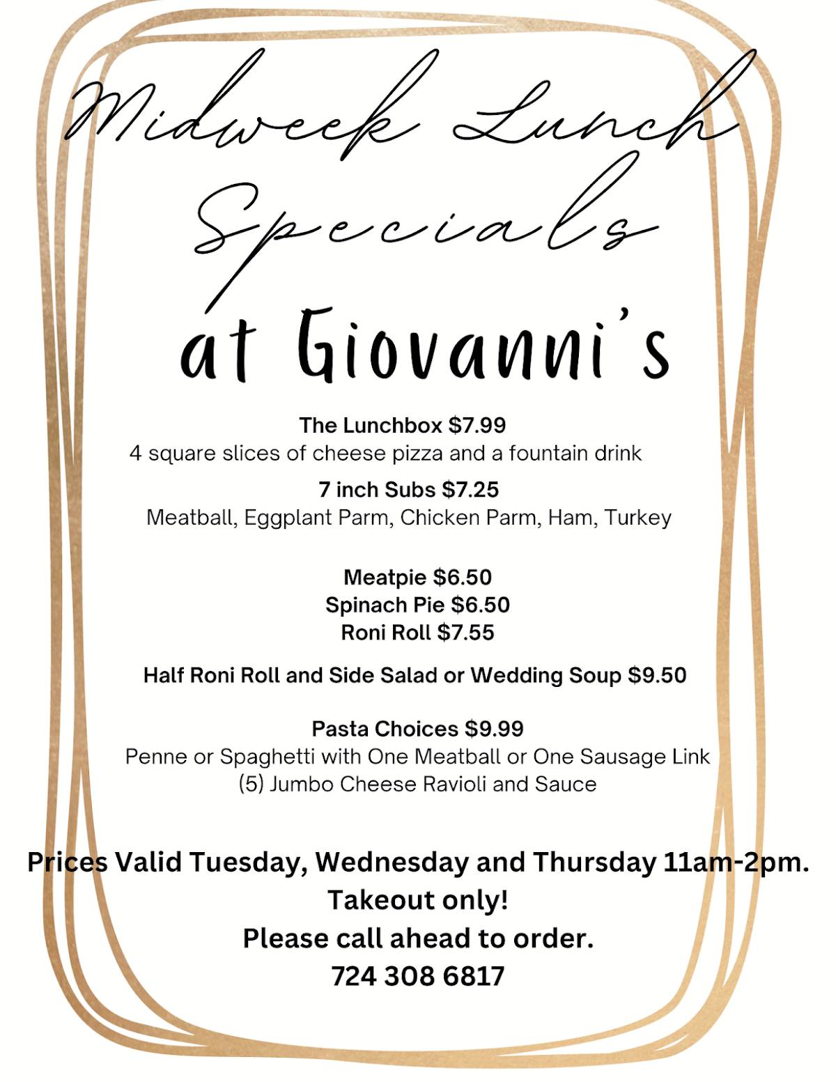 Giovanni's Pizza and Catering меню