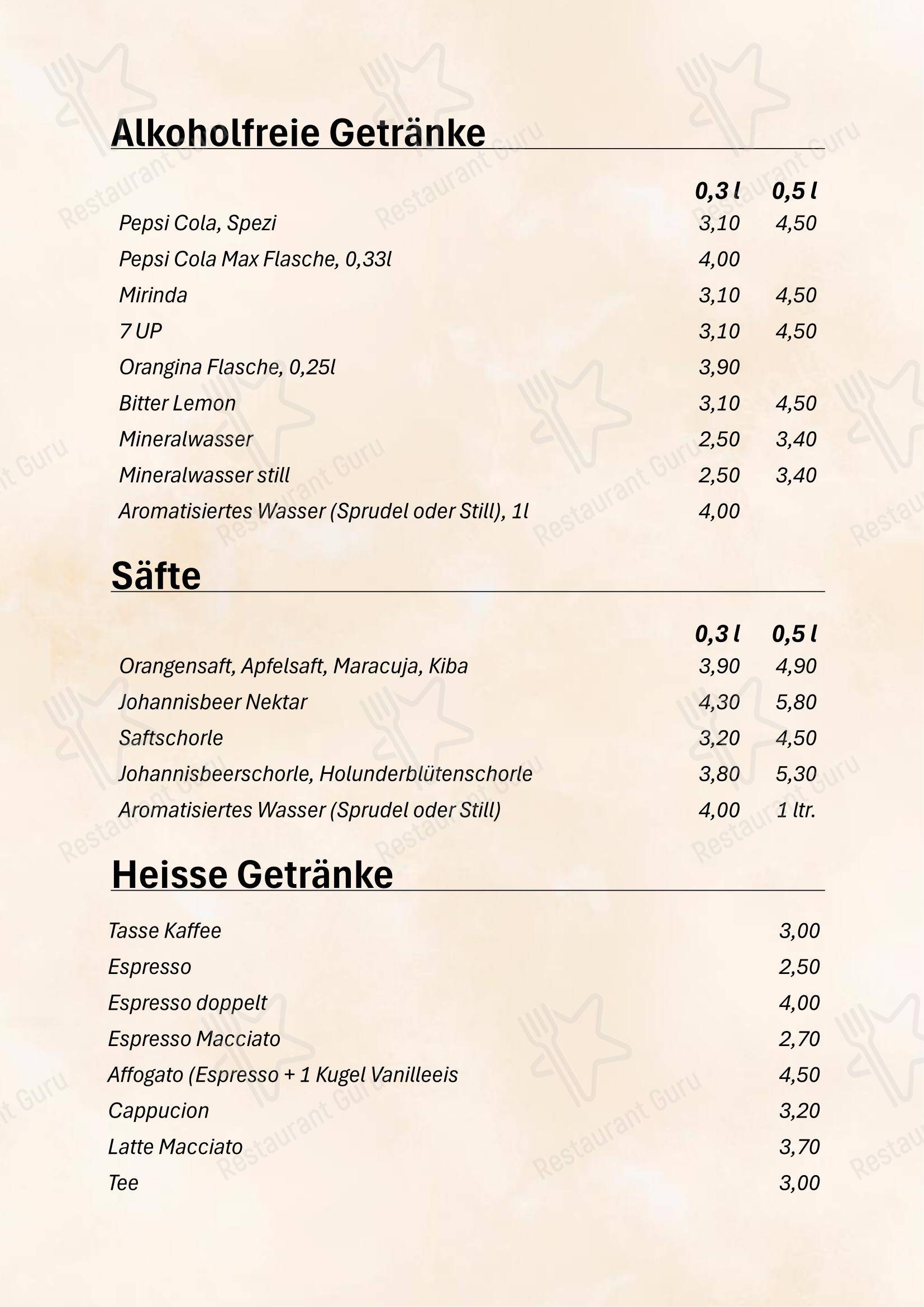 Меню ресторана Glemsbächle - Меню напитков