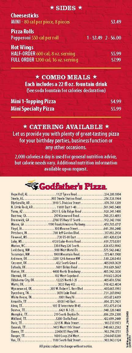 Godfather's Pizza Express меню
