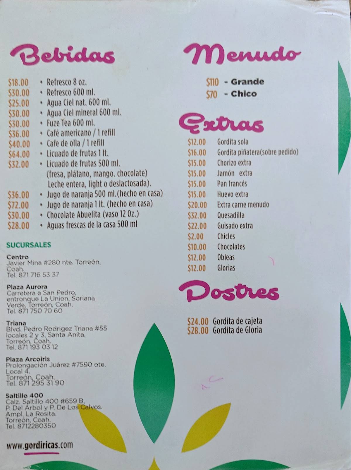 Gordi Ricas Universidad меню
