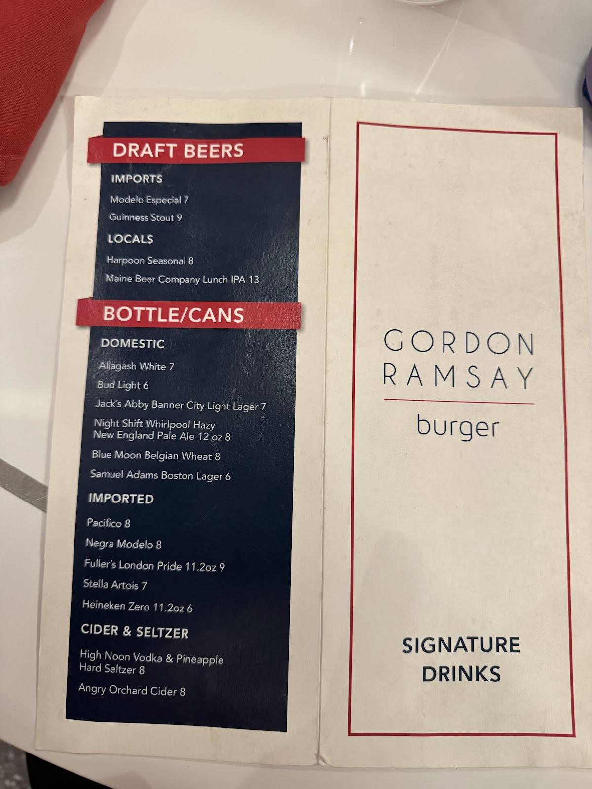 Gordon Ramsay Burger - Boston меню