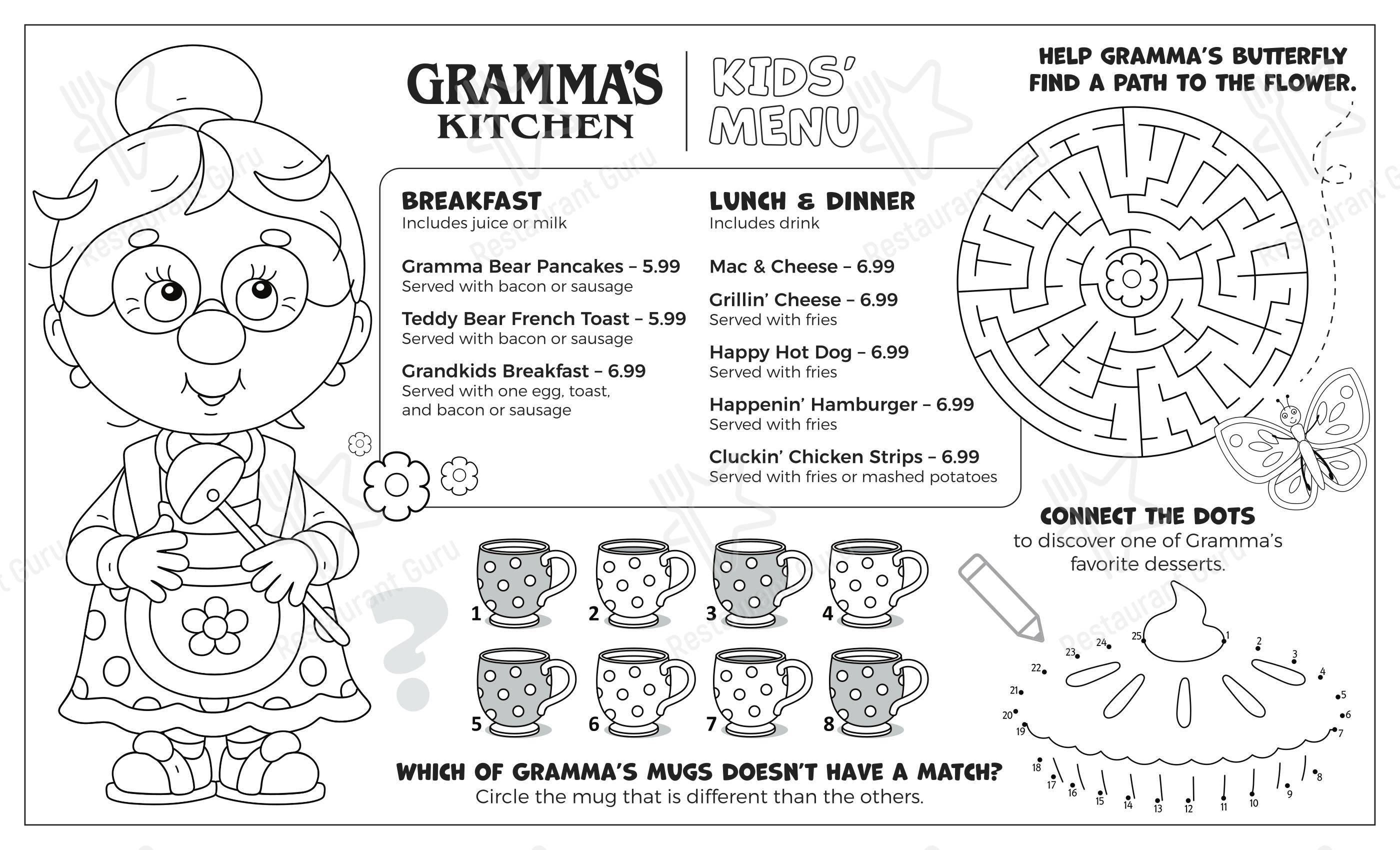 Меню Gramma's Kitchen & Checkered Flag - блюда и напитки