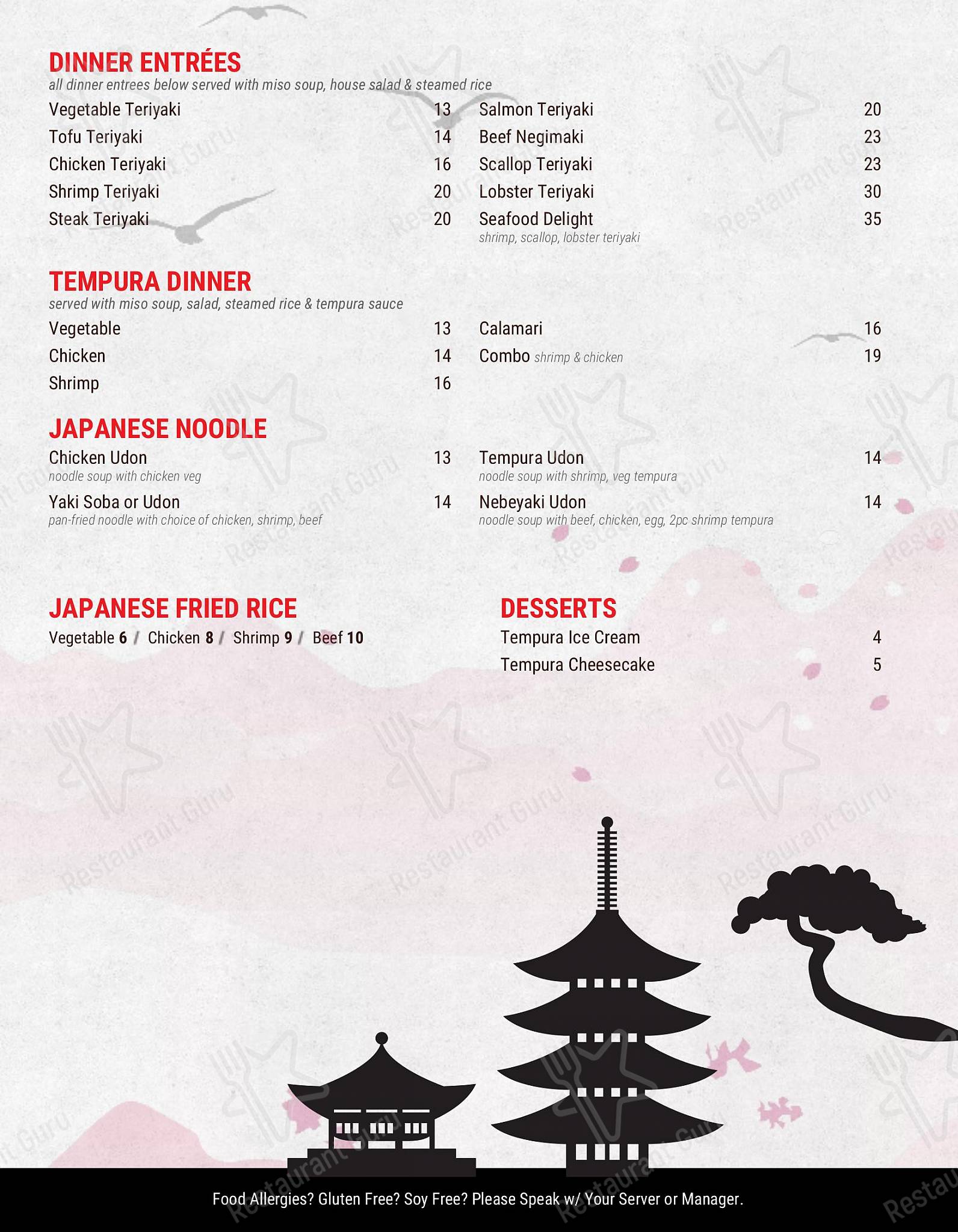 Коктейльная карта ресторана Kobe Japanese Steakhouse & Sushi Bar