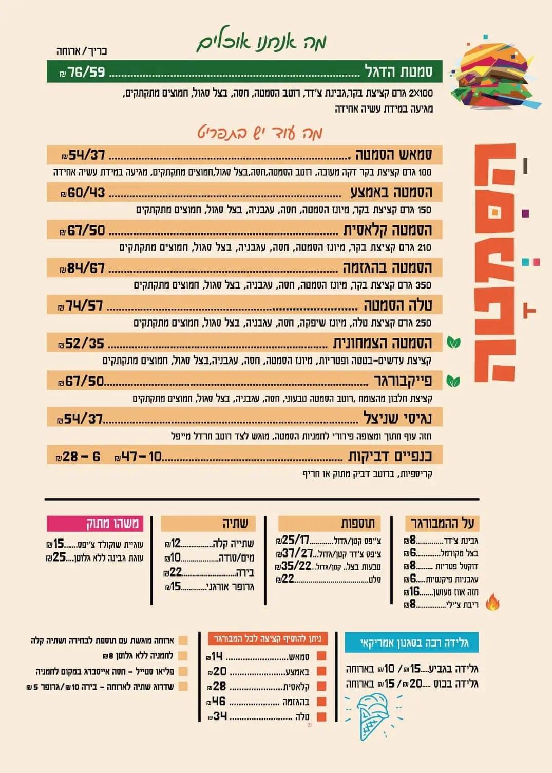 הַסִּמְטָה - Hasimta меню