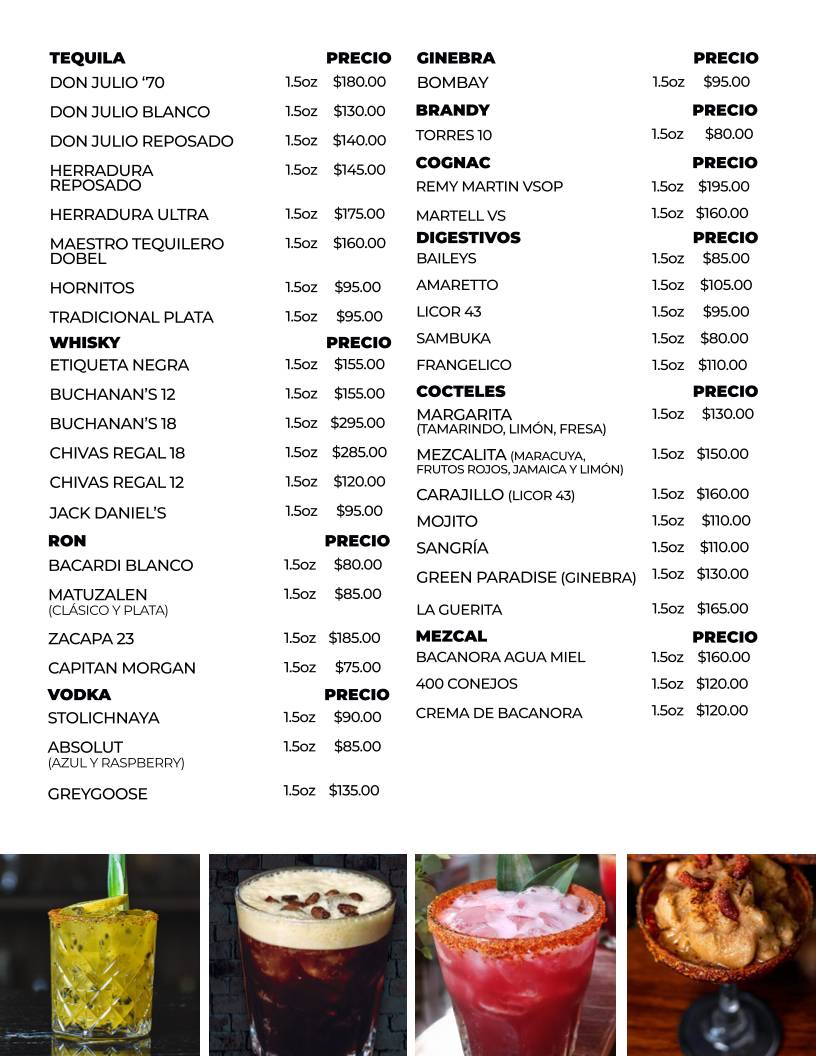 El Güero Rocha Restaurante меню